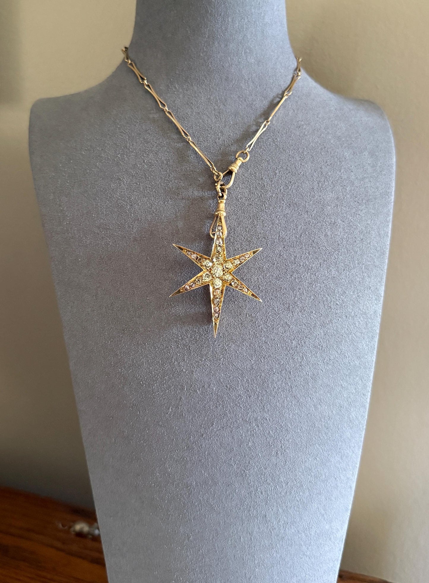 Mega STAR Antique 2.5 Carat 27 Rose Old Mine Cut DIAMOND Cluster Pin Brooch for Pendant Gilt Metal & 10k Gold Pin Brooch Victorian Gift OMC