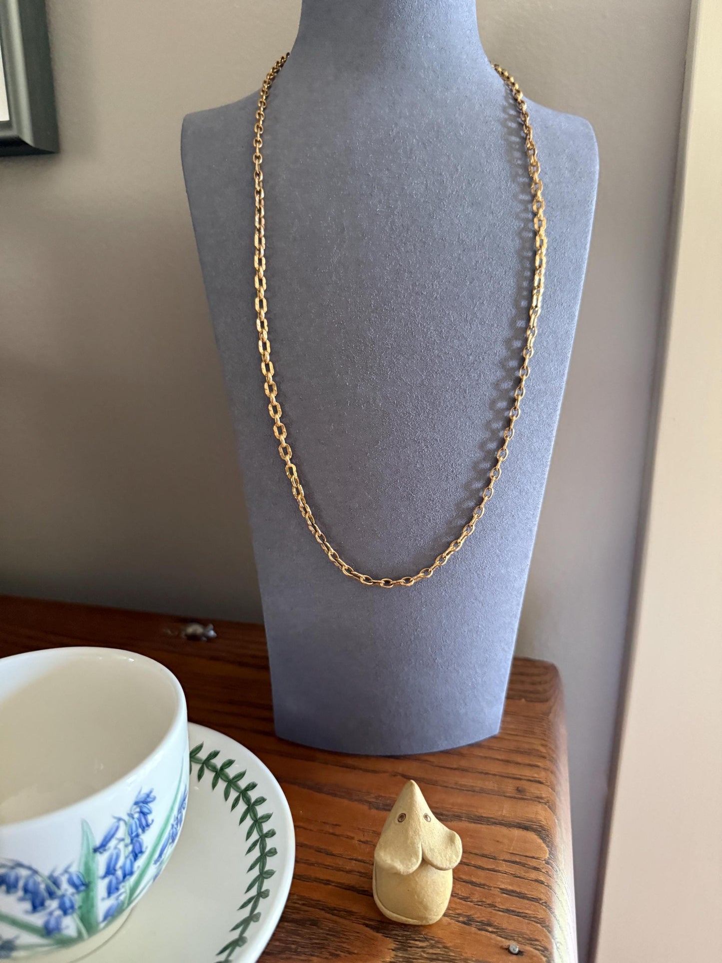 French Antique Tube Link Necklace Chain 15.75 Inch 6.7g 18k Gold Solid Ornate Collar Choker Pendant Holder Layer Belle Epoque Gift Neckmess