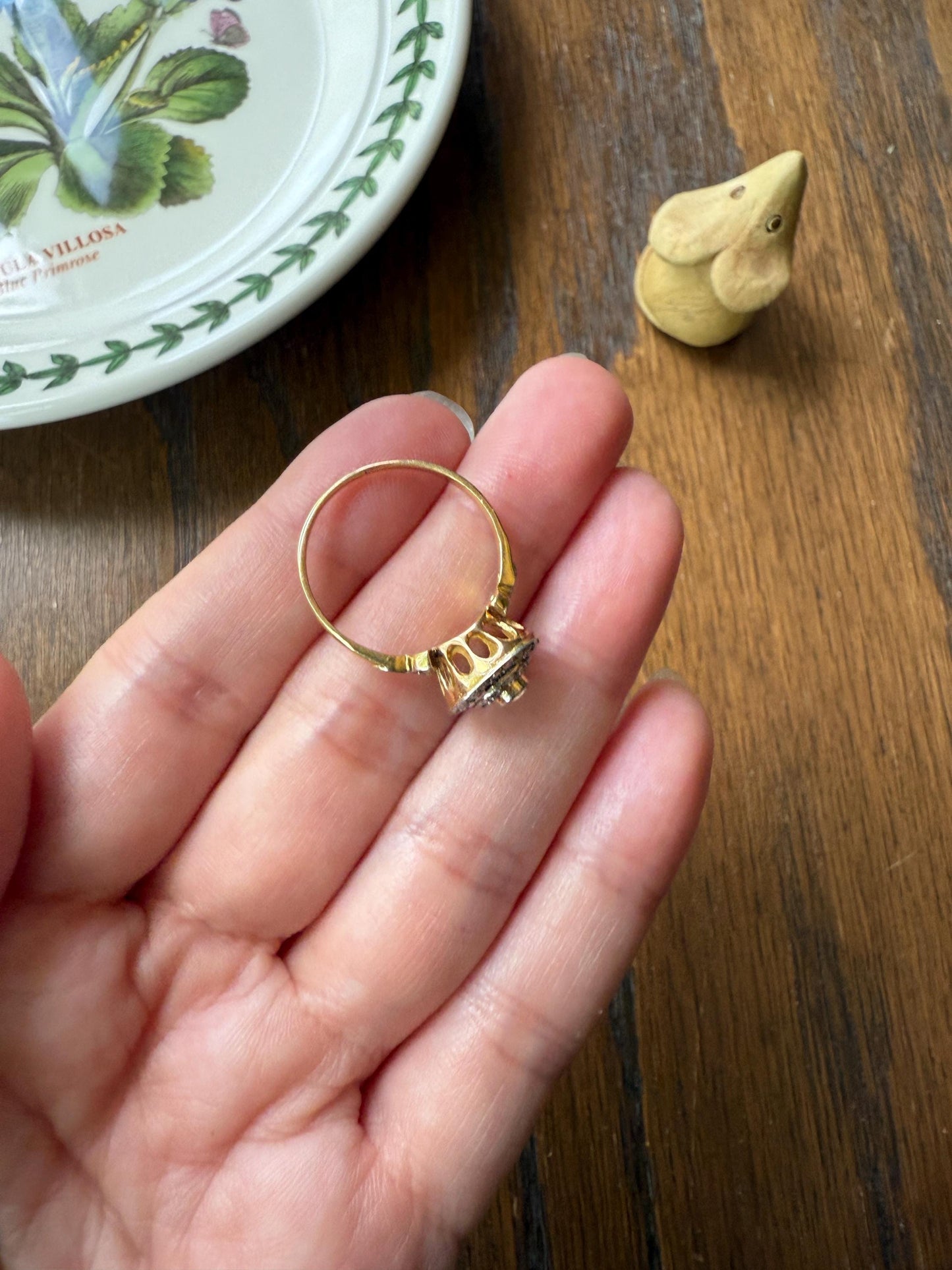 Tall Antique Rose Old Mine Cut DIAMOND Bullseye Target Halo Ring Geometric Stacker French Belle Epoque 18k Gold Platinum Bezel Set