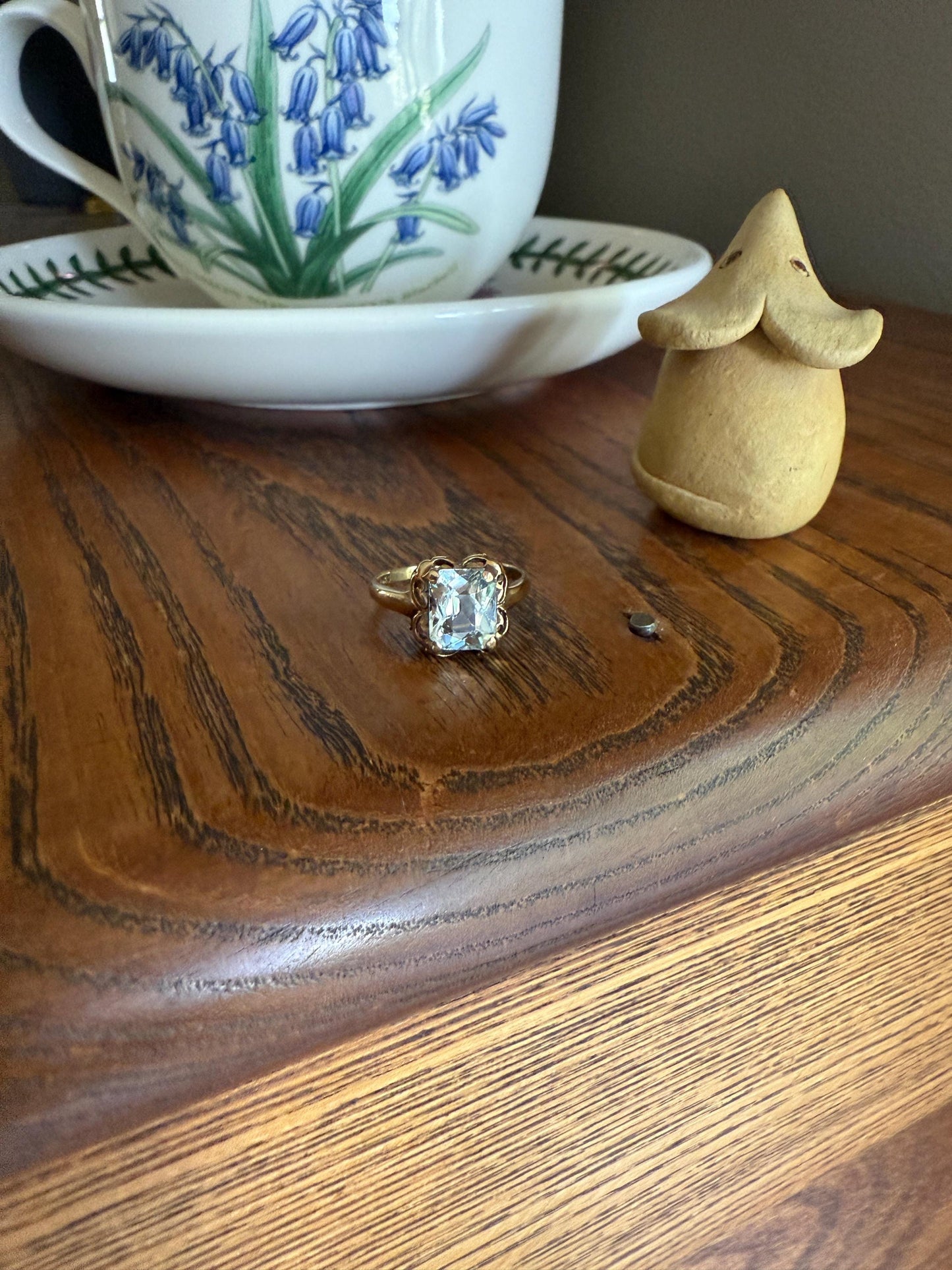AQUAMARINE Sweet Antique Pale Blue 10k Gold Ring Rectangular Cut Early 1900s Stacker Icy Romantic Gift Daily Wearer Geometric Square