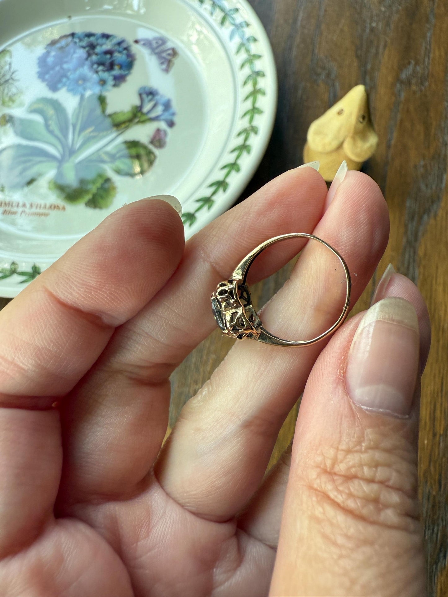 AQUAMARINE Sweet Antique Pale Blue 10k Gold Ring Rectangular Cut Early 1900s Stacker Icy Romantic Gift Daily Wearer Geometric Square