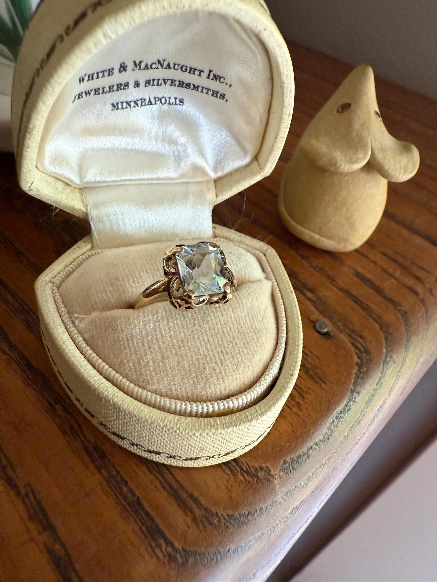 AQUAMARINE Sweet Antique Pale Blue 10k Gold Ring Rectangular Cut Early 1900s Stacker Icy Romantic Gift Daily Wearer Geometric Square