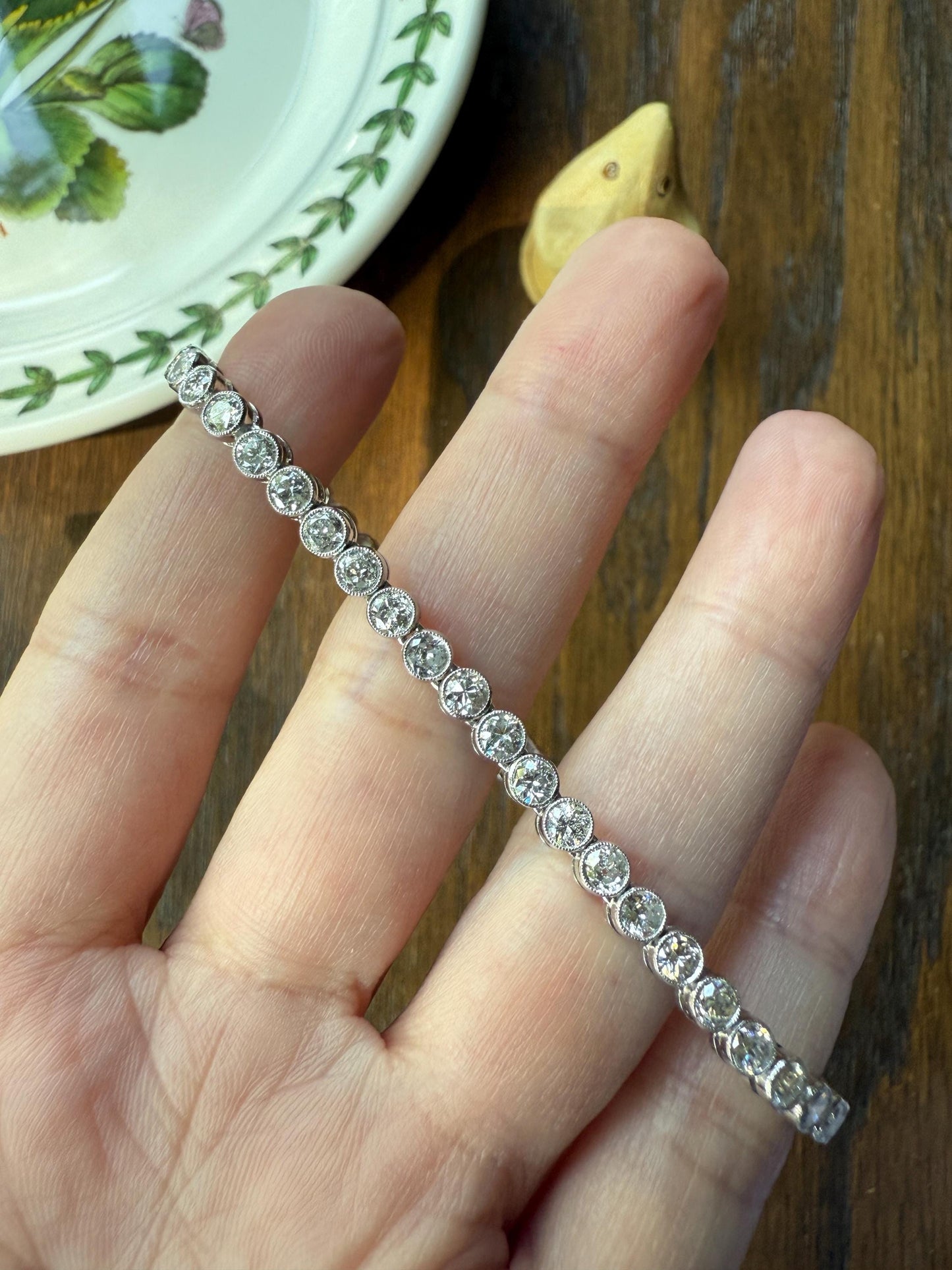 Art Deco 5.1 Carat 49 Old Mine & Transitional Cut DIAMOND Tennis Bracelet 18k White Gold Vintage Bezel Set Milgrain Wriststack 5Ctw Stacker