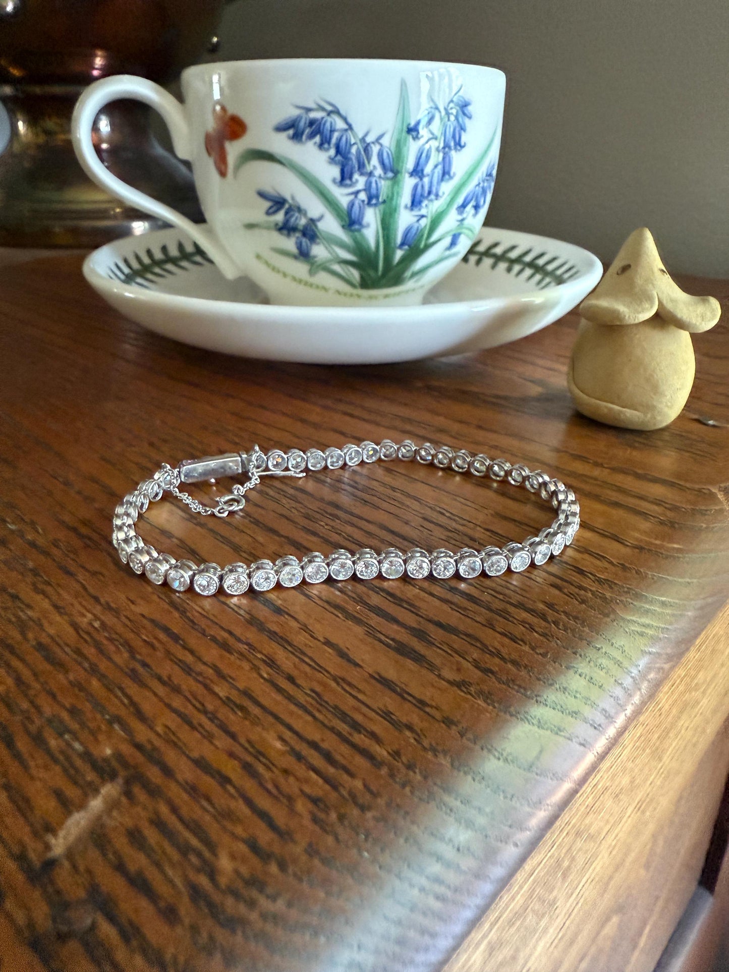 Art Deco 5.1 Carat 49 Old Mine & Transitional Cut DIAMOND Tennis Bracelet 18k White Gold Vintage Bezel Set Milgrain Wriststack 5Ctw Stacker