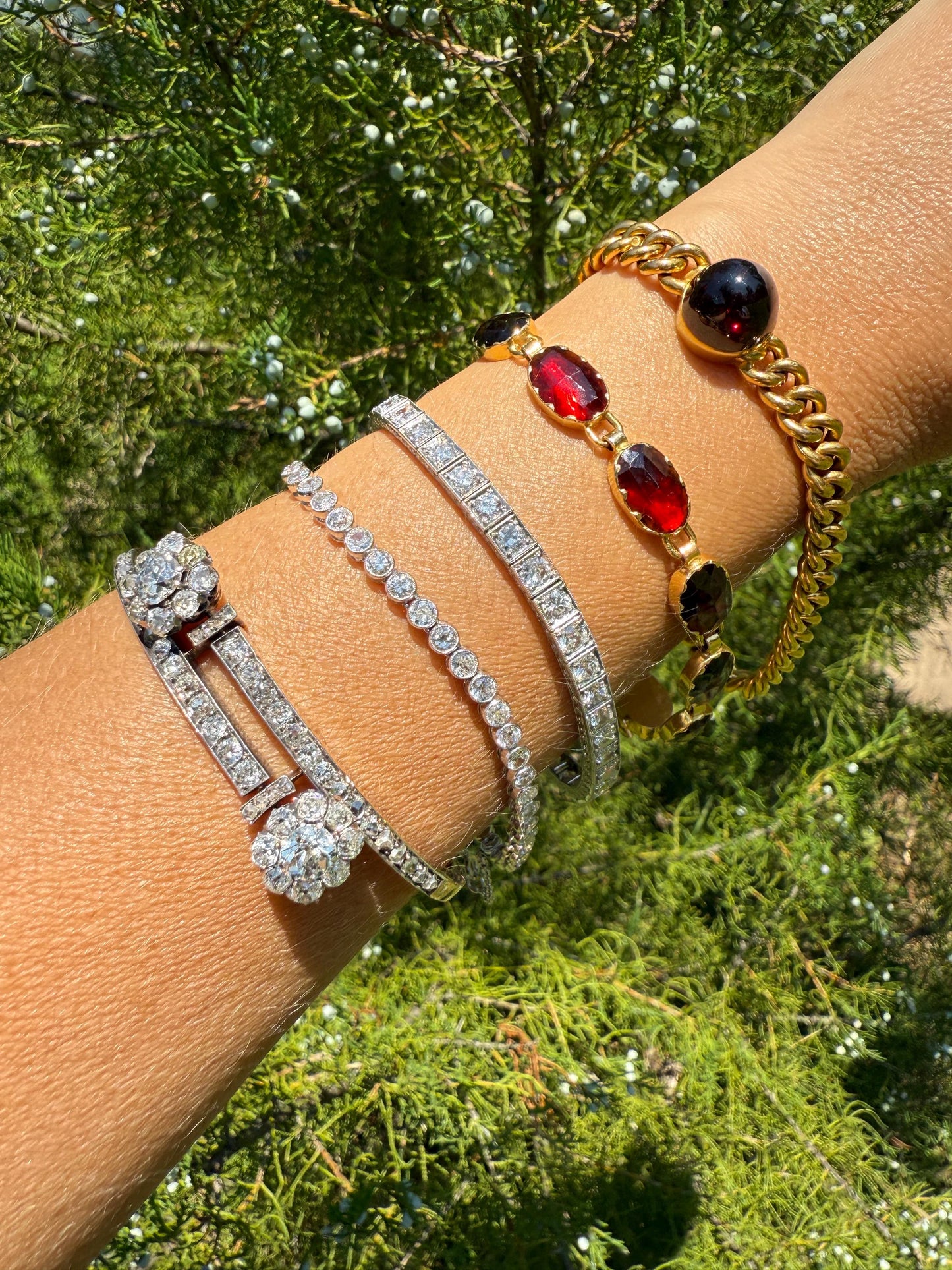 Art Deco 5.1 Carat 49 Old Mine & Transitional Cut DIAMOND Tennis Bracelet 18k White Gold Vintage Bezel Set Milgrain Wriststack 5Ctw Stacker