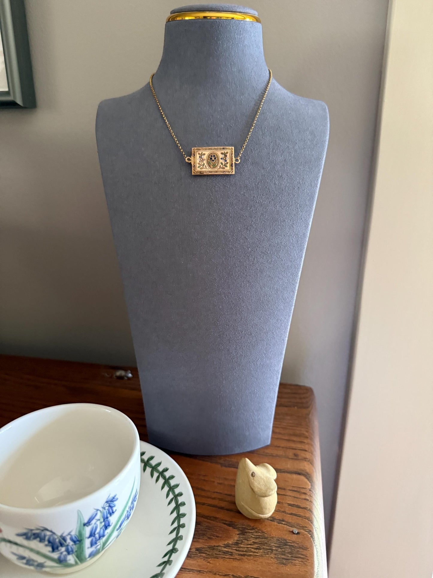 PANSY Rectangle Clasp XL French Traditional Antique Cable Rolo Chain Enamel 18k GOLD Victorian Choker Necklace Pendant Holder Solid Belcher