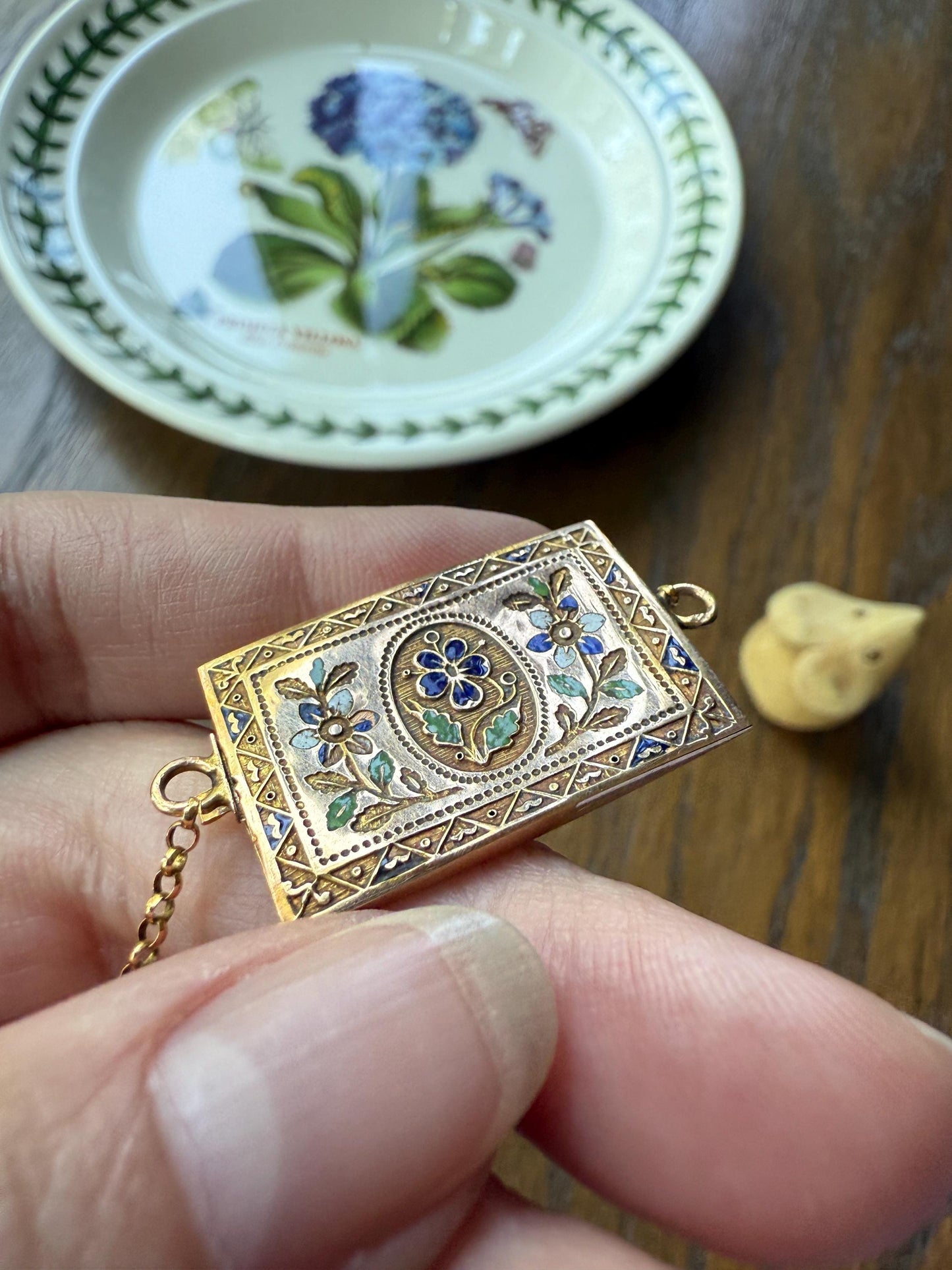 PANSY Rectangle Clasp XL French Traditional Antique Cable Rolo Chain Enamel 18k GOLD Victorian Choker Necklace Pendant Holder Solid Belcher