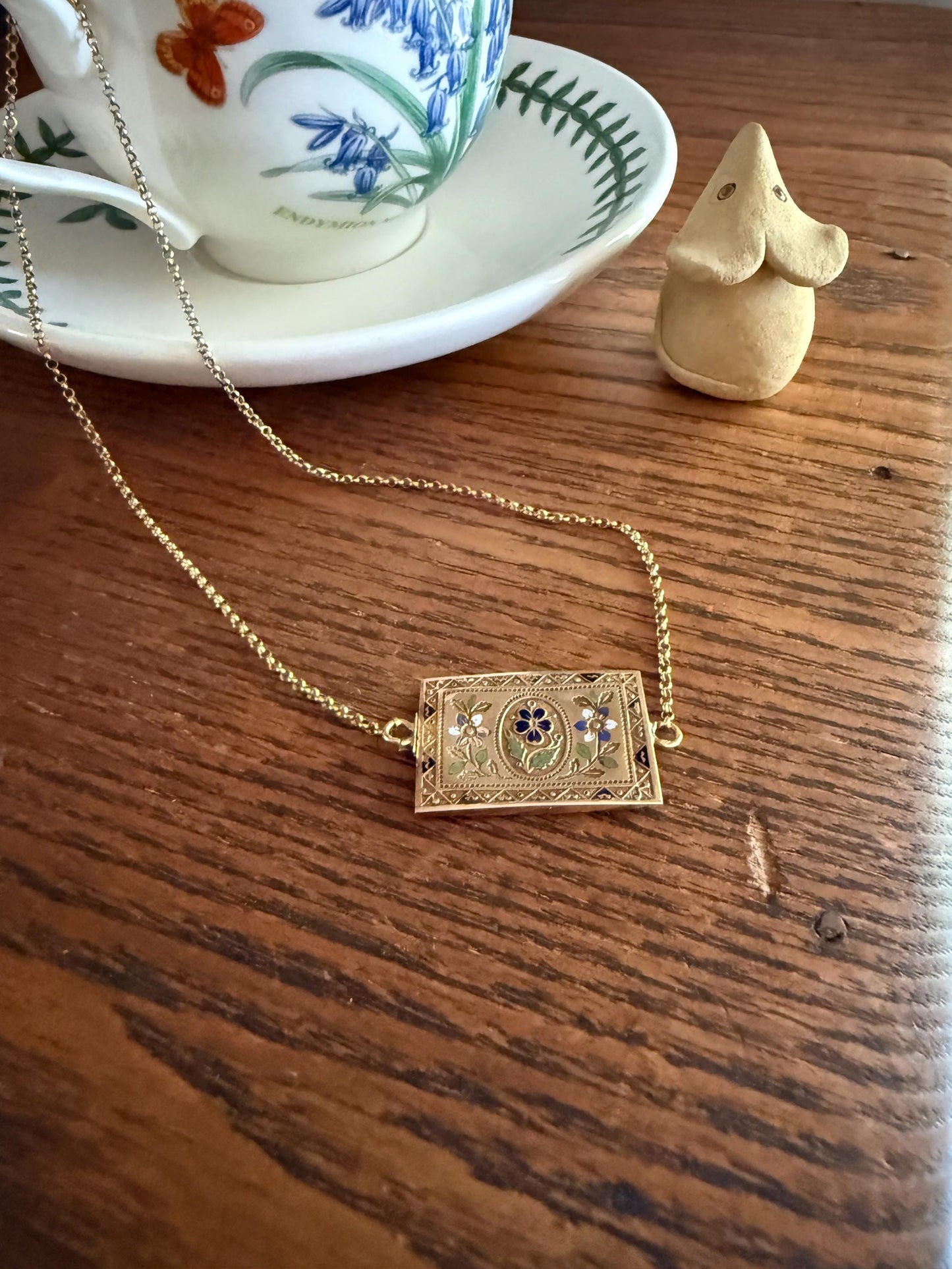 PANSY Rectangle Clasp XL French Traditional Antique Cable Rolo Chain Enamel 18k GOLD Victorian Choker Necklace Pendant Holder Solid Belcher