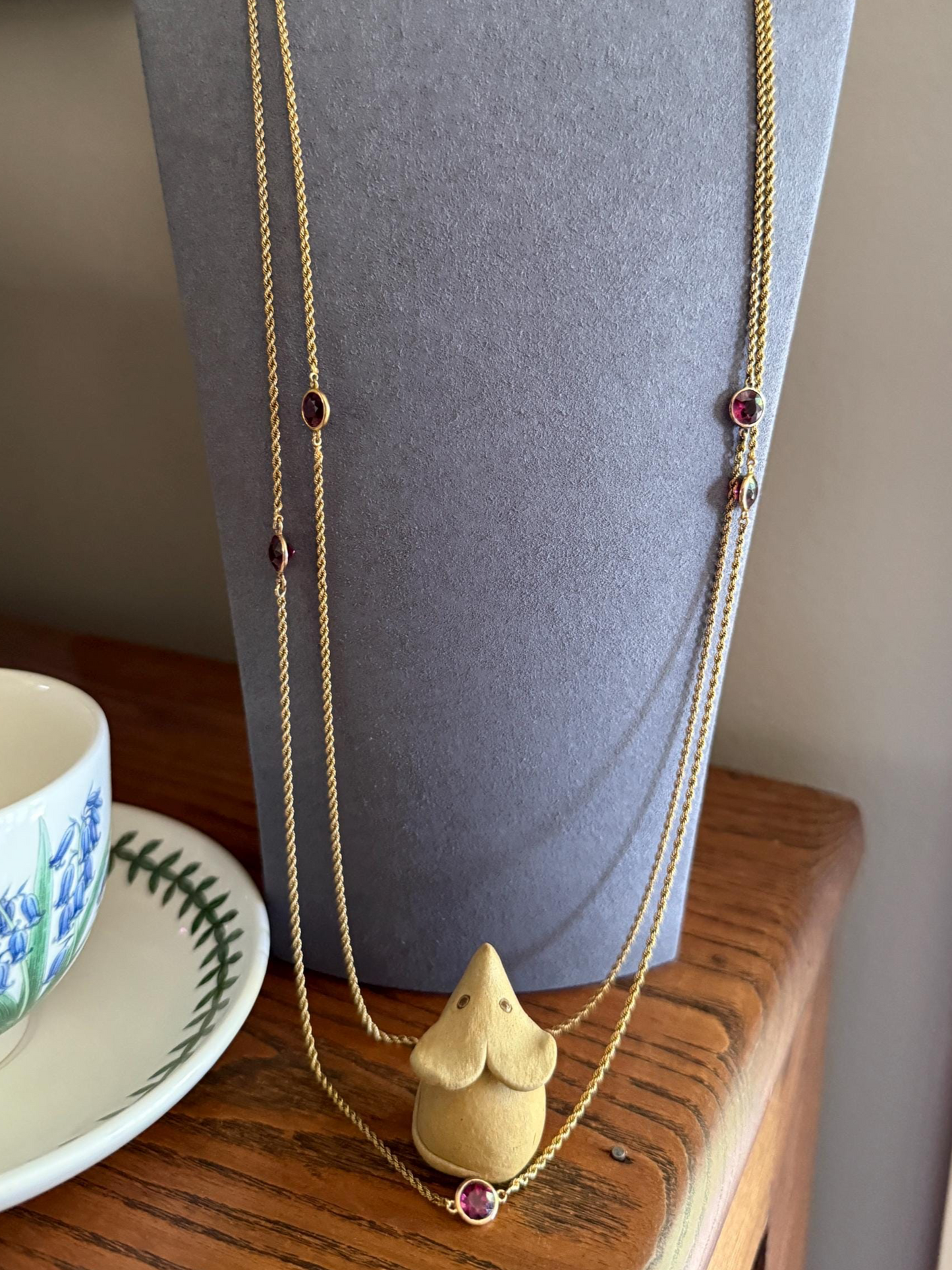 Victorian X Long Antique GARNET Station Chain Guard 67 Inch (!) 5.5 FEET 22g 14k GOLD Necklace Berry Pink Purple Neckmess Body Chain Gift
