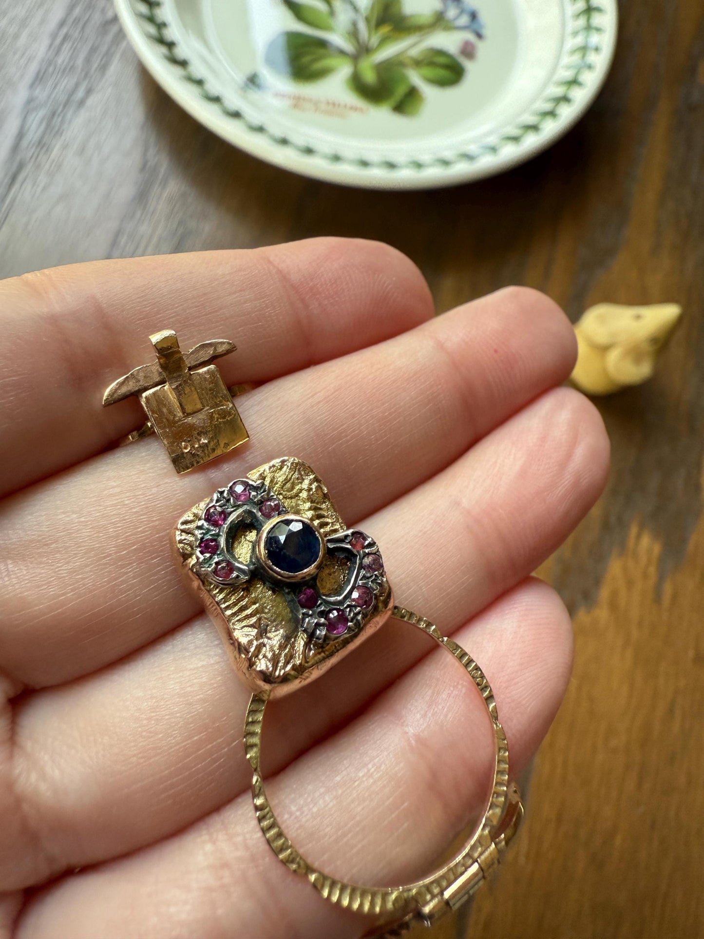 RARE 2 for 1 Convertible RING to BRACELET Surprise Antique Sapphire Ruby Bow 9k Gold Silver Top Clasp Expandable Victorian