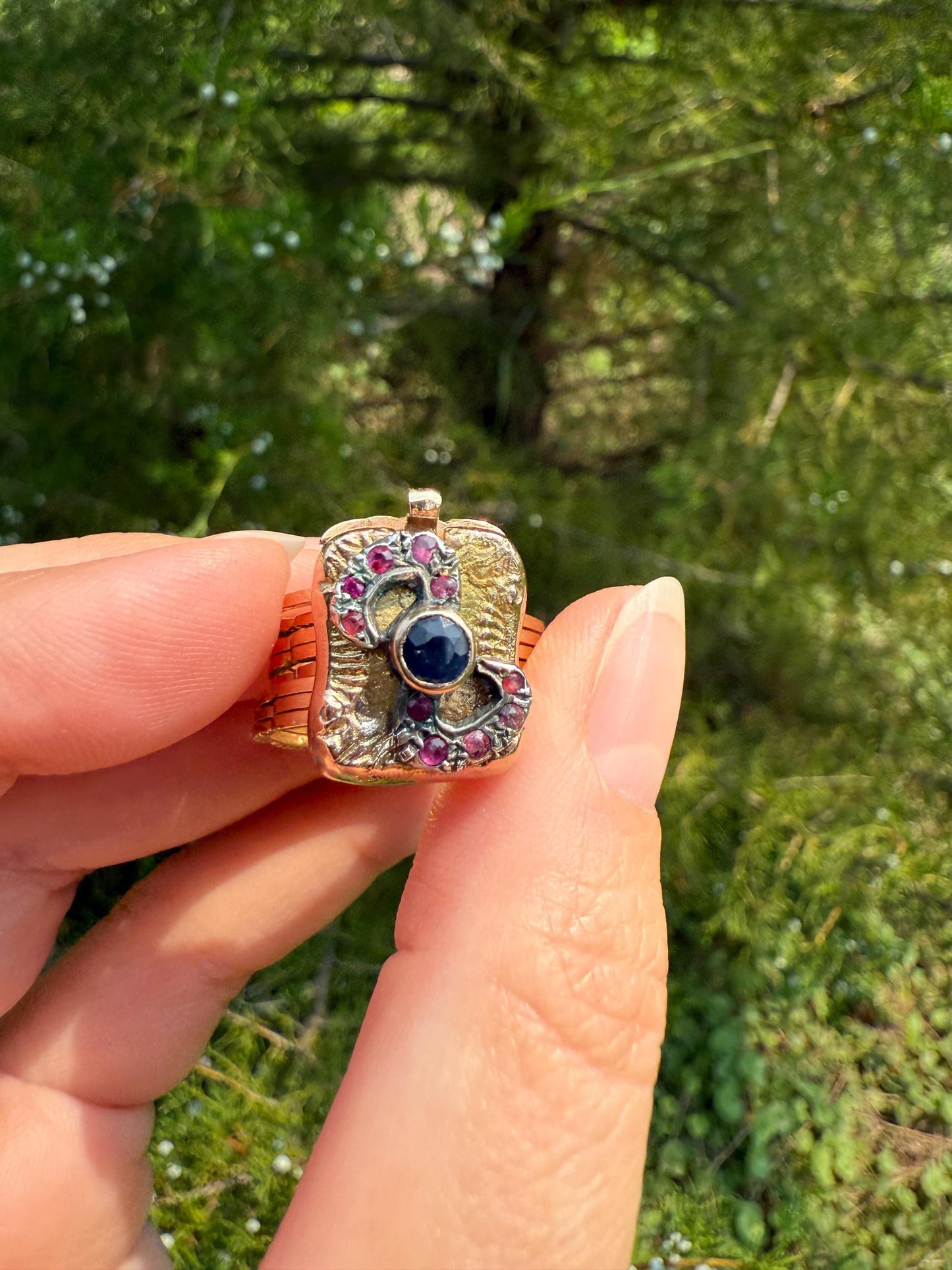 RARE 2 for 1 Convertible RING to BRACELET Surprise Antique Sapphire Ruby Bow 9k Gold Silver Top Clasp Expandable Victorian