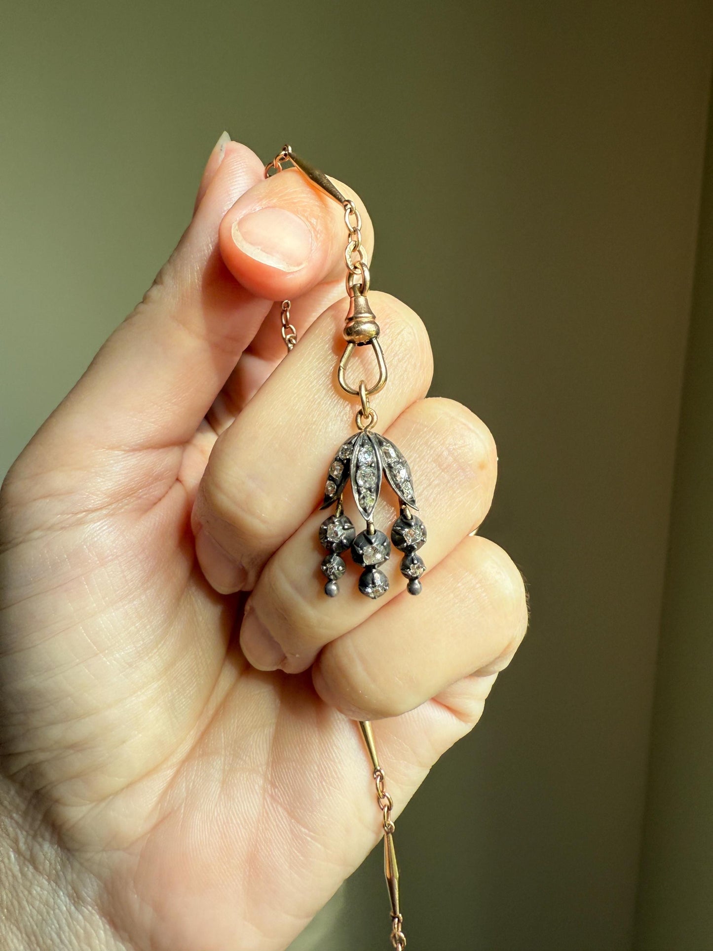 Floral FRINGE Old Mine Cut DIAMOND Drop Pendant 18k Gold Silver Collet Figural 2 Avail Neckmess Neckstack Romantic Gift OMC Dangle Earrings