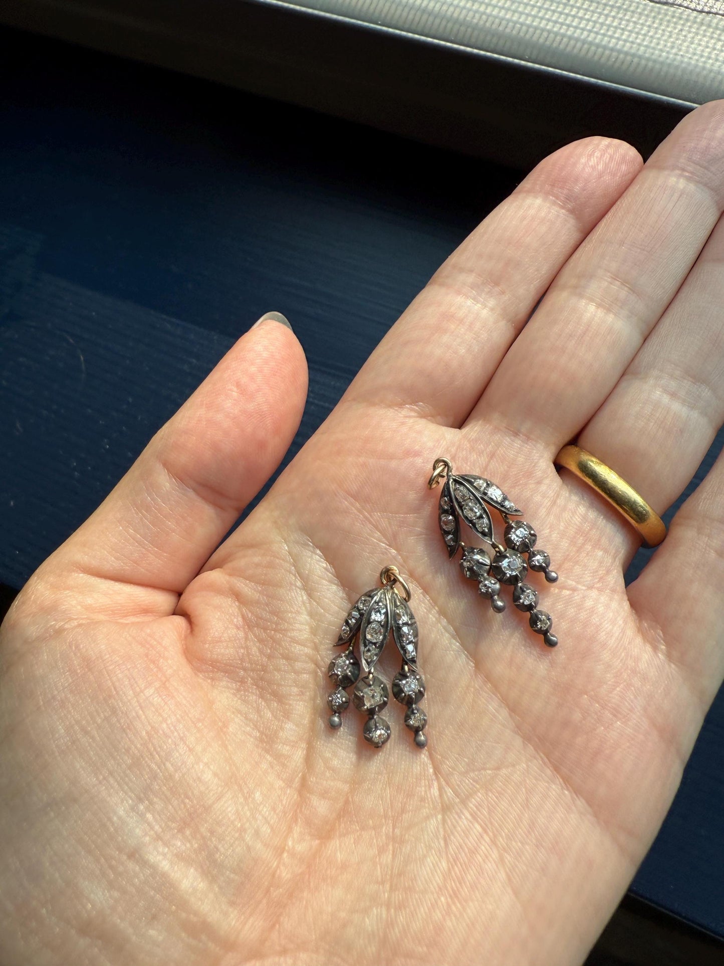 Floral FRINGE Old Mine Cut DIAMOND Drop Pendant 18k Gold Silver Collet Figural 2 Avail Neckmess Neckstack Romantic Gift OMC Dangle Earrings