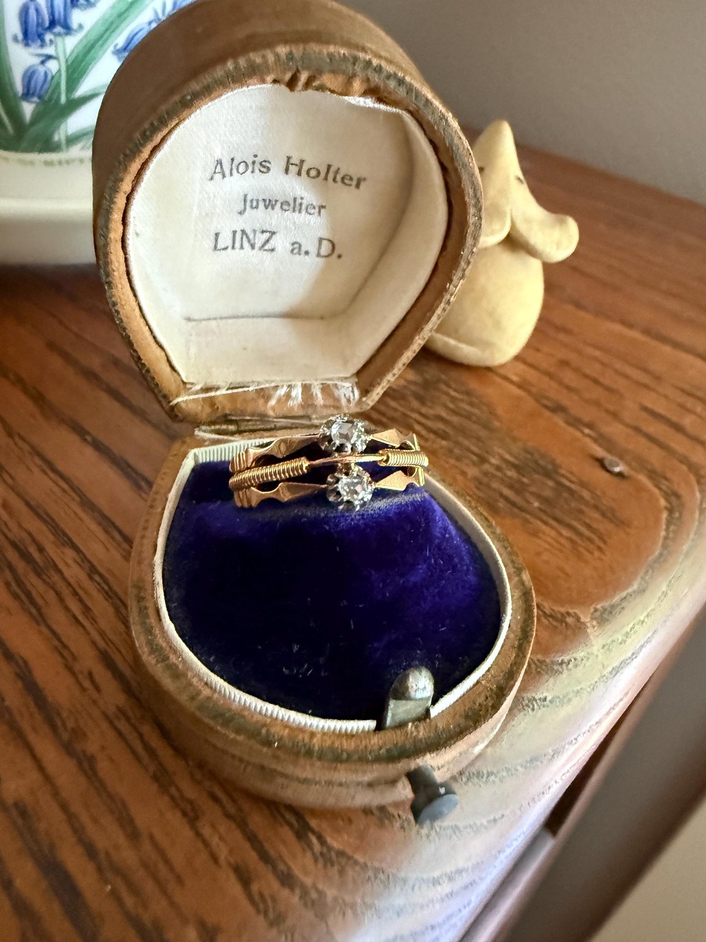 Antique Rose Cut DIAMOND Toi et Moi Triple Band French 18k Rose Gold Stacker Victorian Hallmark Linear Coil Arrows Belle Epoque Unique