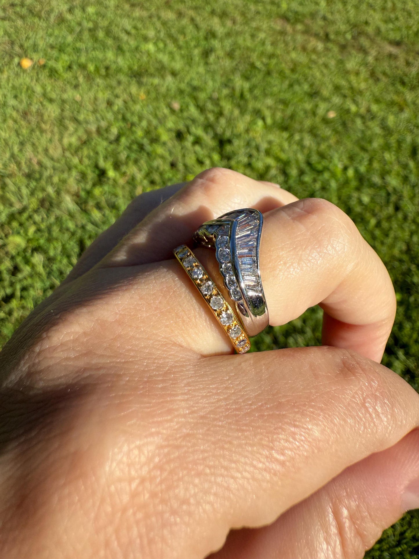 ETERNITY Band 18k Yellow Gold 24 Single Cut DIAMOND .85 Carat French Vintage Skinny Ring 2.7mm Wedding Stacker Anniversary Gift Romantic