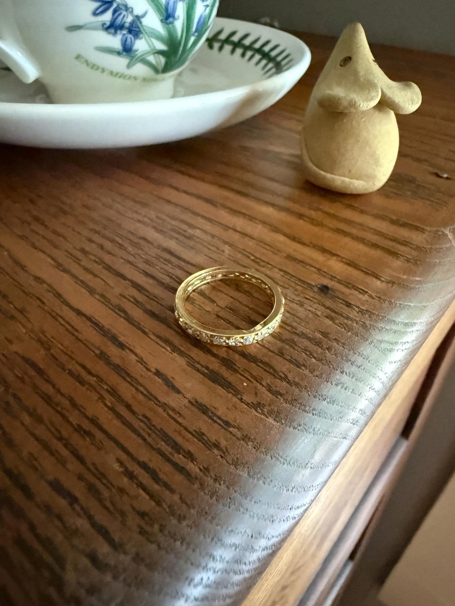 ETERNITY Band 18k Yellow Gold 24 Single Cut DIAMOND .85 Carat French Vintage Skinny Ring 2.7mm Wedding Stacker Anniversary Gift Romantic