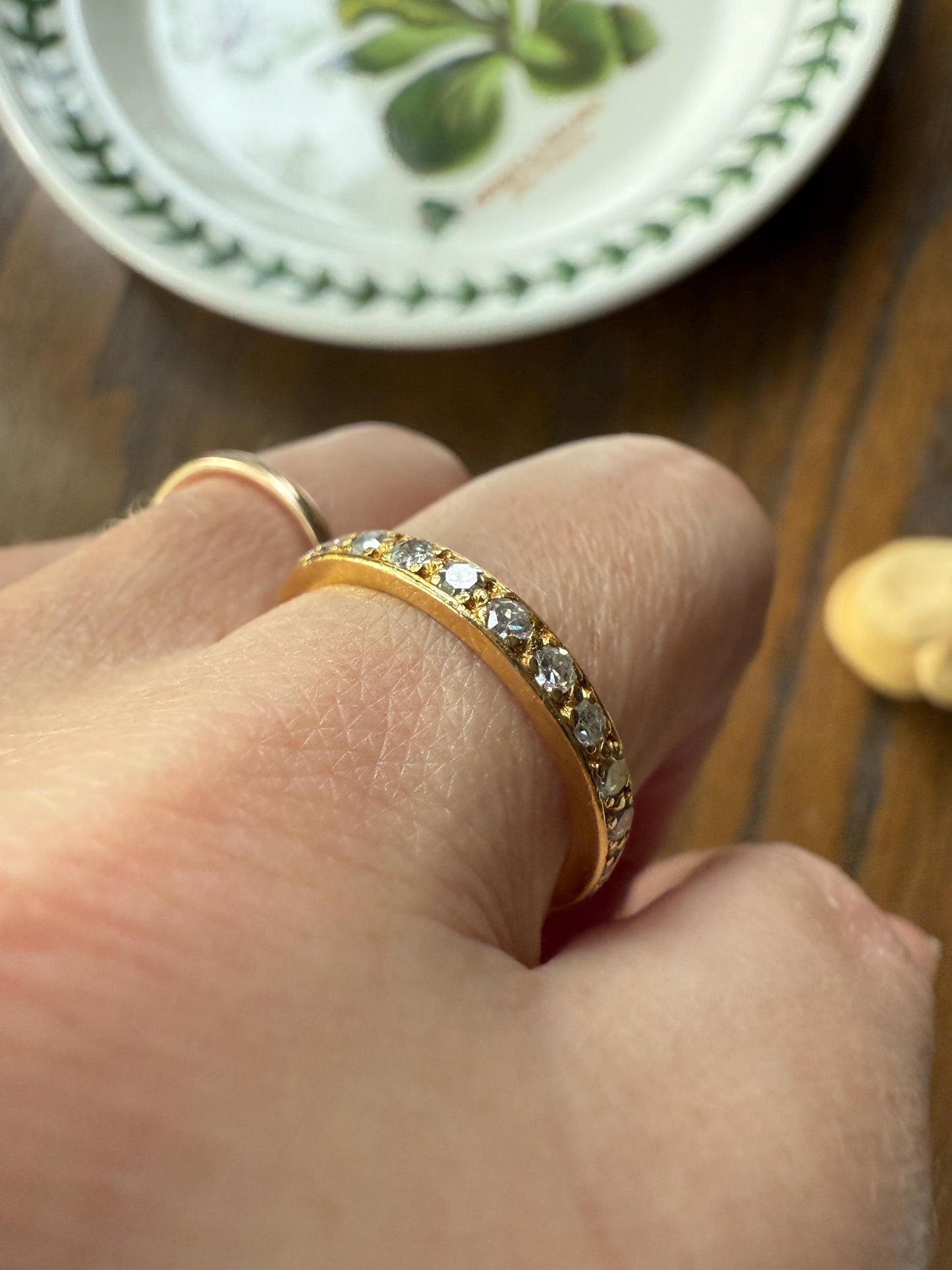 ETERNITY Band 18k Yellow Gold 24 Single Cut DIAMOND .85 Carat French Vintage Skinny Ring 2.7mm Wedding Stacker Anniversary Gift Romantic