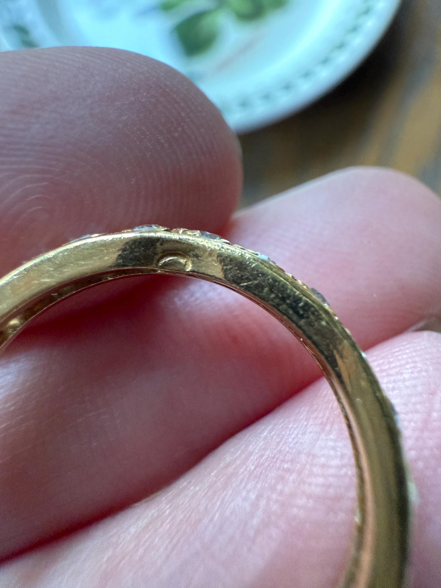 ETERNITY Band 18k Yellow Gold 24 Single Cut DIAMOND .85 Carat French Vintage Skinny Ring 2.7mm Wedding Stacker Anniversary Gift Romantic