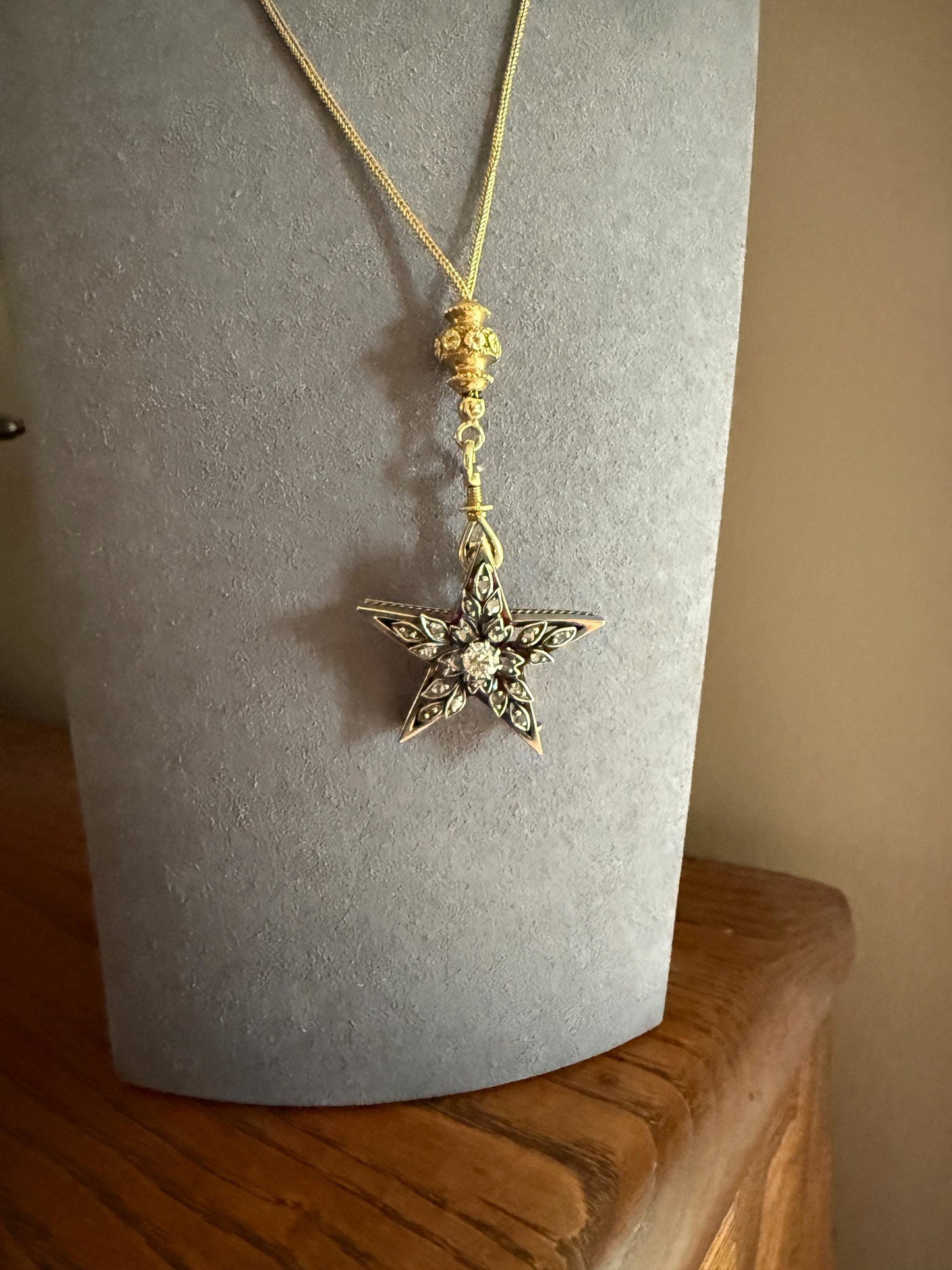 STAR Large Antique 20 Rose Cut & Center Old Mine Cut DIAMOND Leaf Cluster Brooch for PENDANT 18k Gold Silver Pin Victorian Gift Belle Epoque