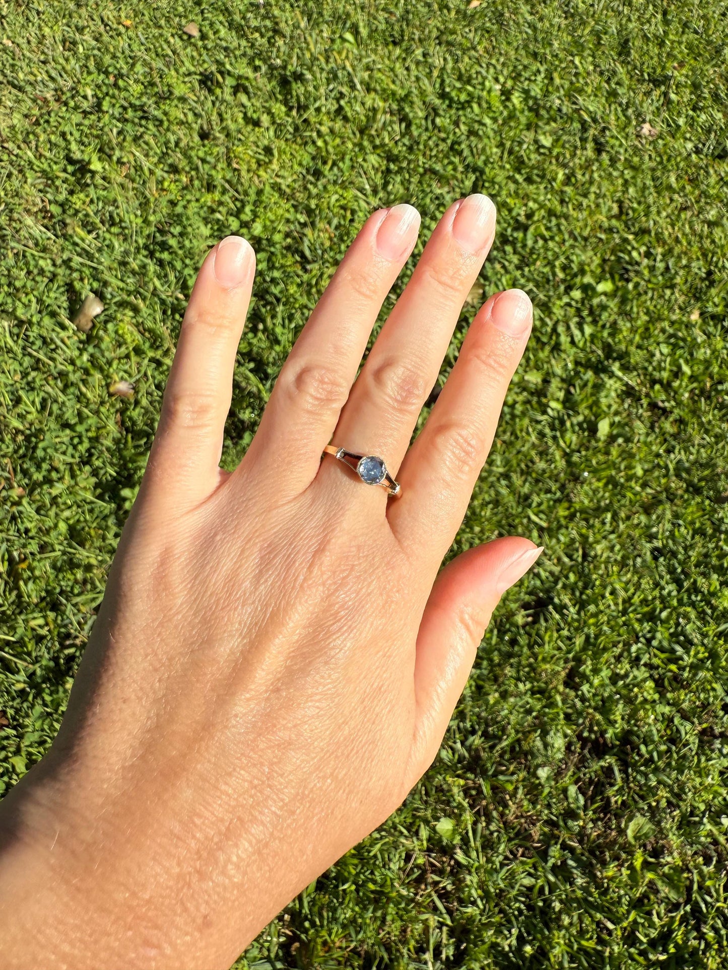 Antique 6.2mm Rose Cut DIAMOND Solitaire 14k Gold Ring Bezel Set Stacker Open Work Shoulders 1 Carat Face Up