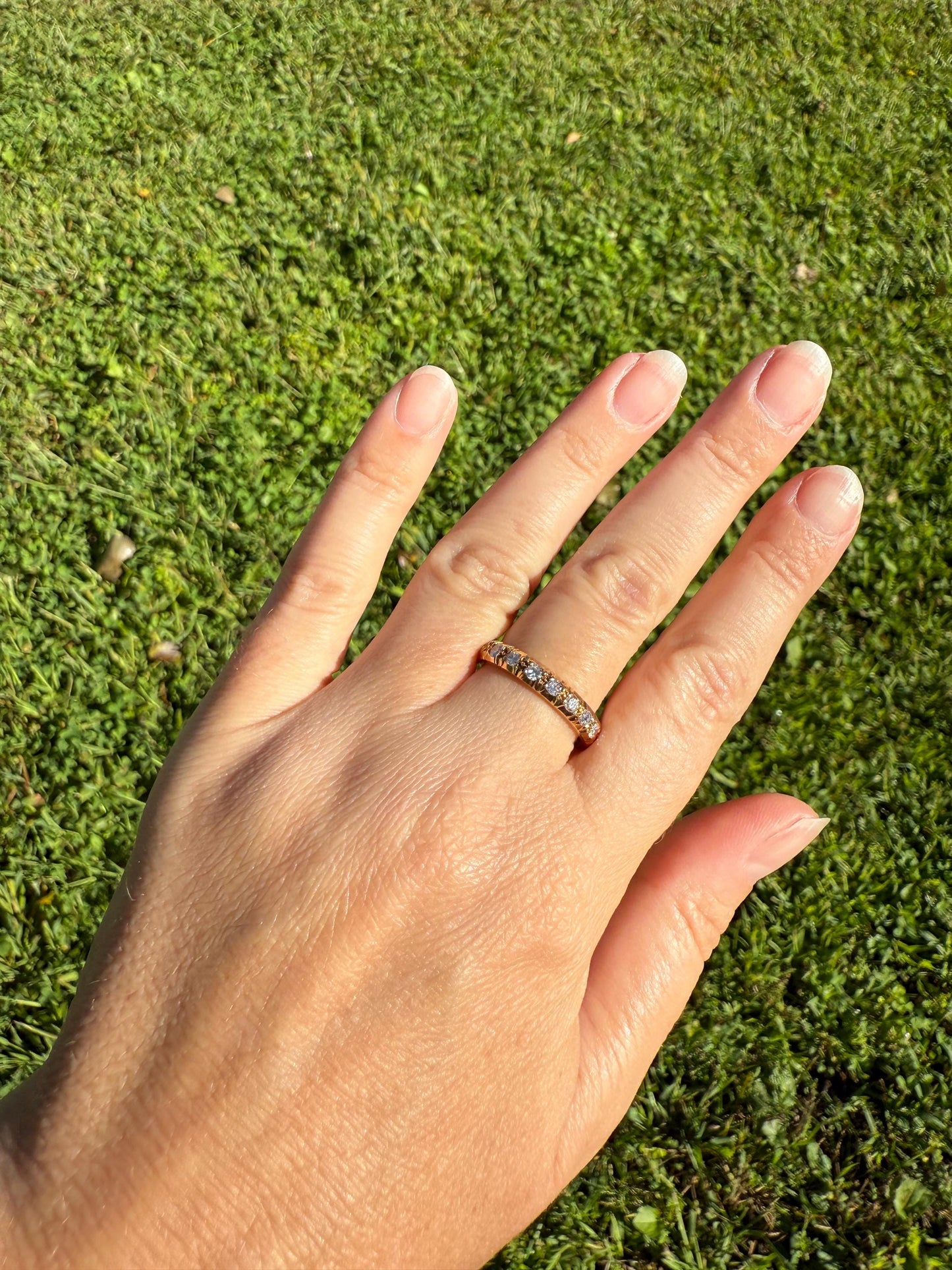 Sturdy ETERNITY Band One Carat 4.3g 18k Yellow Gold Single Cut DIAMOND Vintage Skinny Ring 3.7mm Wedding Stacker Anniversary Gift Romantic