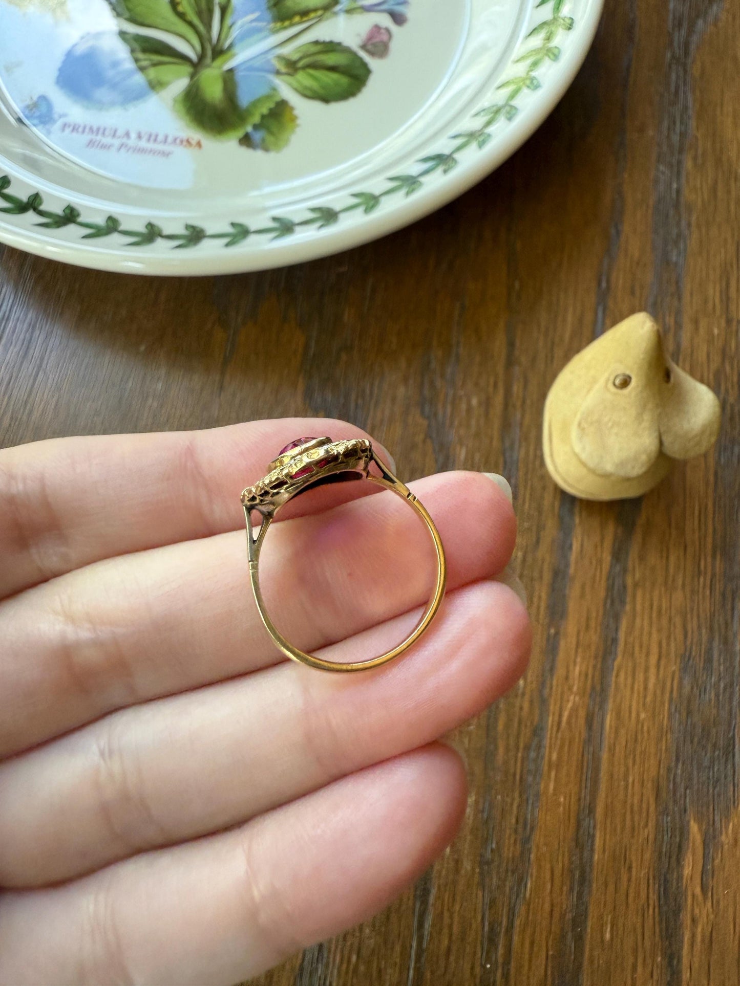 RUBY Pink Floral GARLAND Rose Cut DIAMOND Halo French Antique Ring 18k Gold Forget Me Not Ring Art Nouveau Figural Flower Gift Belle Epoque