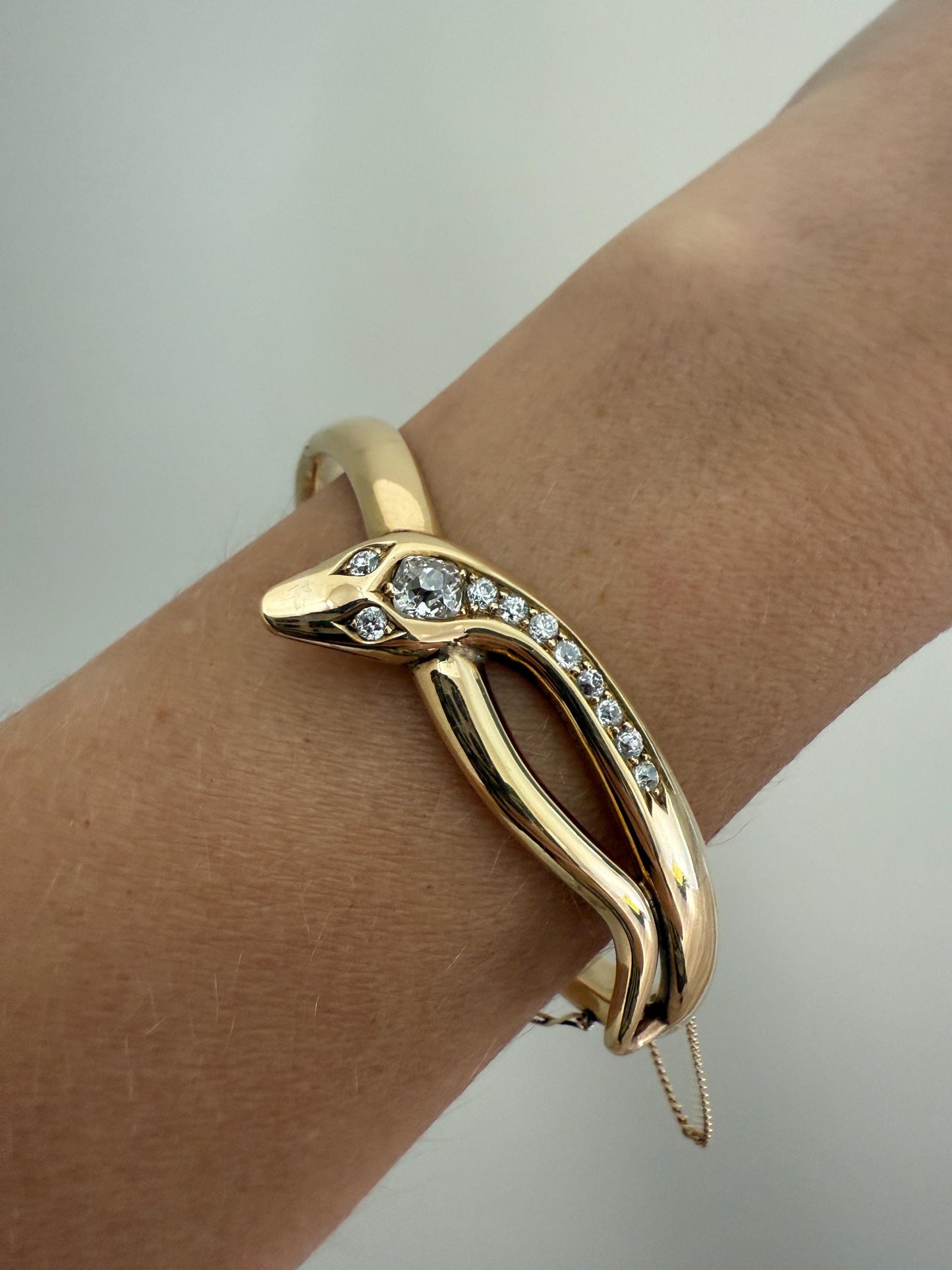 SNAKE Antique 1.3 Carat Old Mine Cut DIAMOND 32g 14k GOLD Chunky Heavy Bangle Bracelet Victorian Figural Coiled Arm Band Wriststack Gift OmC