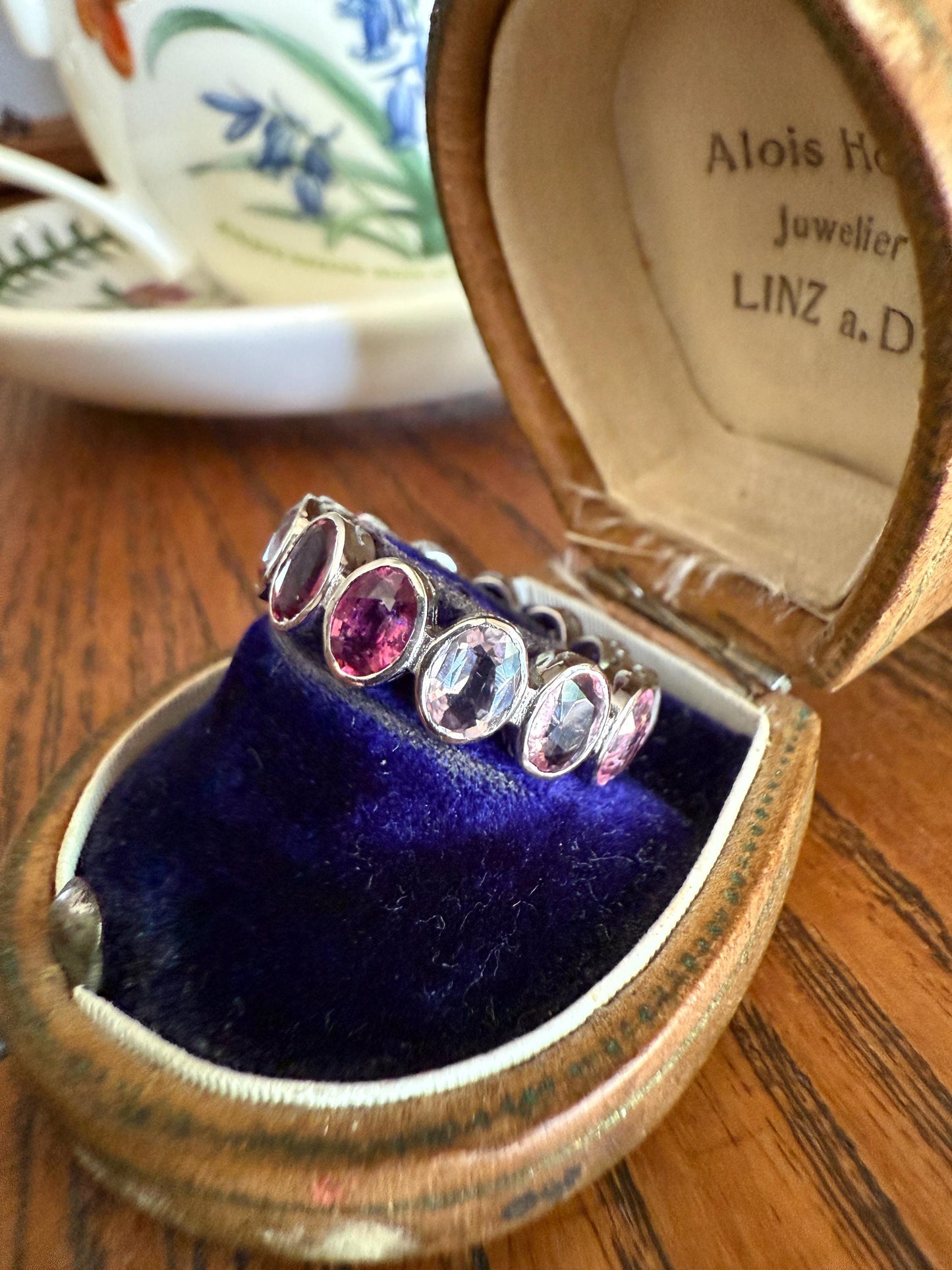 PINK TOURMALINE 5 Carats Natural French Vintage ETERNITY Ring 14k White Gold Wide Band Oval Pale Dusty Rose Light Dark Hue Chunky Stacker