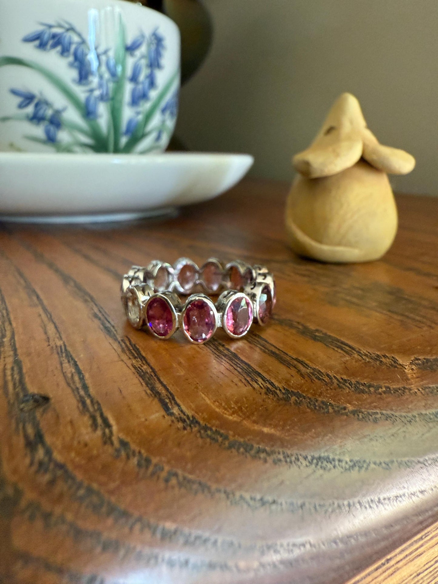 PINK TOURMALINE 5 Carats Natural French Vintage ETERNITY Ring 14k White Gold Wide Band Oval Pale Dusty Rose Light Dark Hue Chunky Stacker