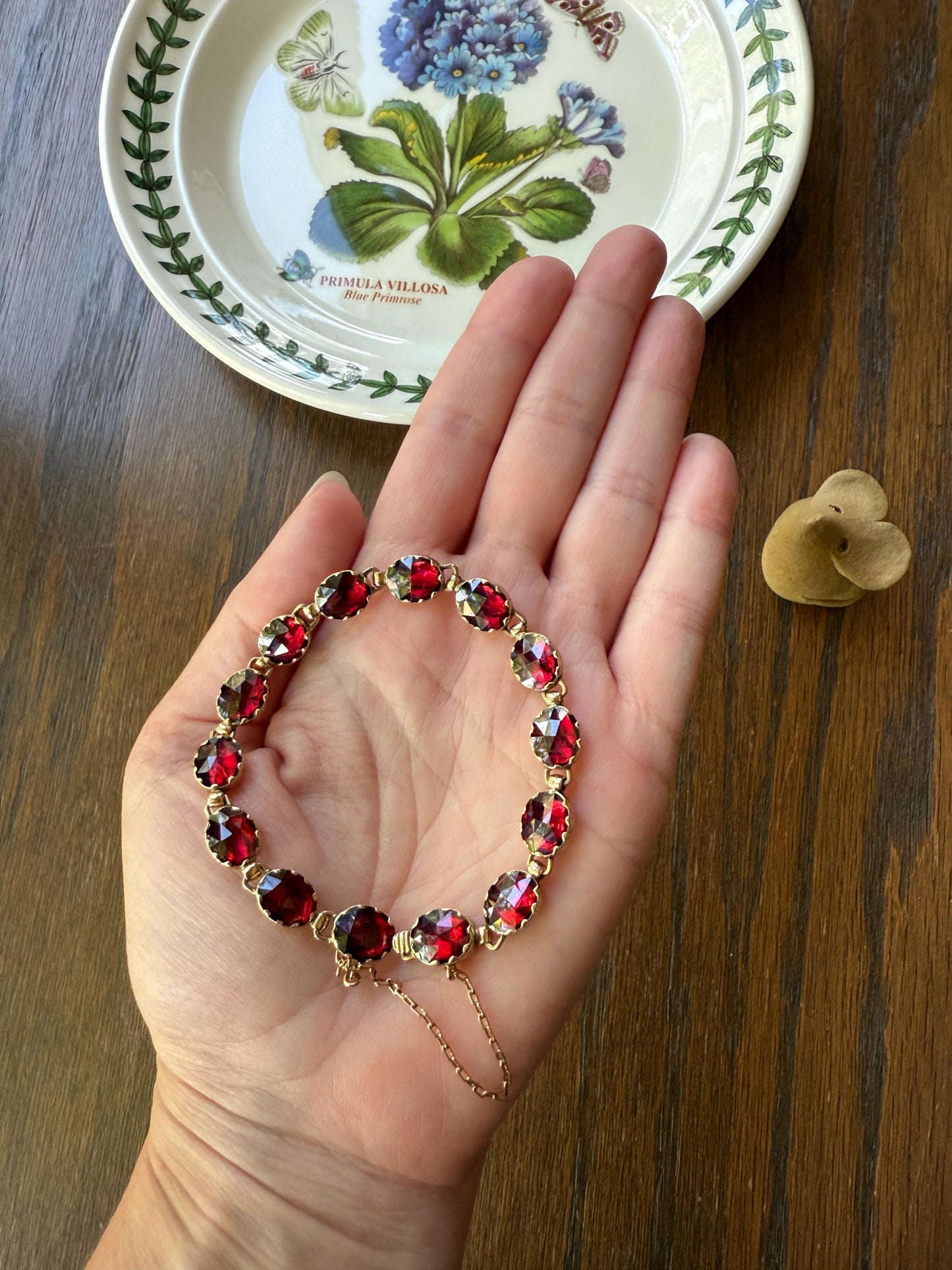 Antique French Perpignan GARNET Oval Riviere Eternity Tennis Bracelet 18k Gold Bezel Set Rose Cut Closed Back Almandine Glowing Raspberry
