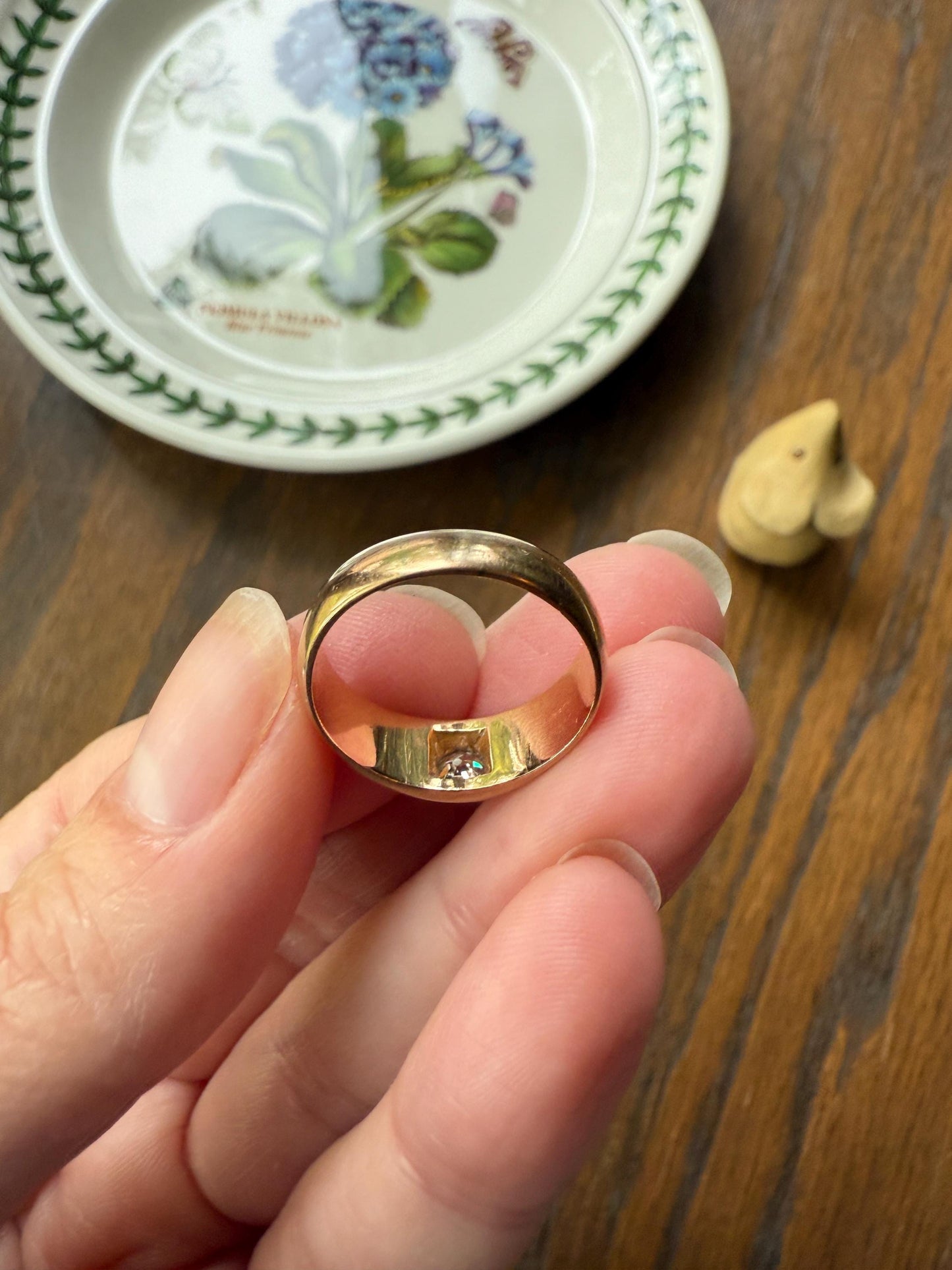 French Antique .3 Carat Old Mine Cut Diamond Gypsy Ring 18k GOLD Domed Band Solitaire Stacker Art Deco Romantic Gift Unisex Man Lady