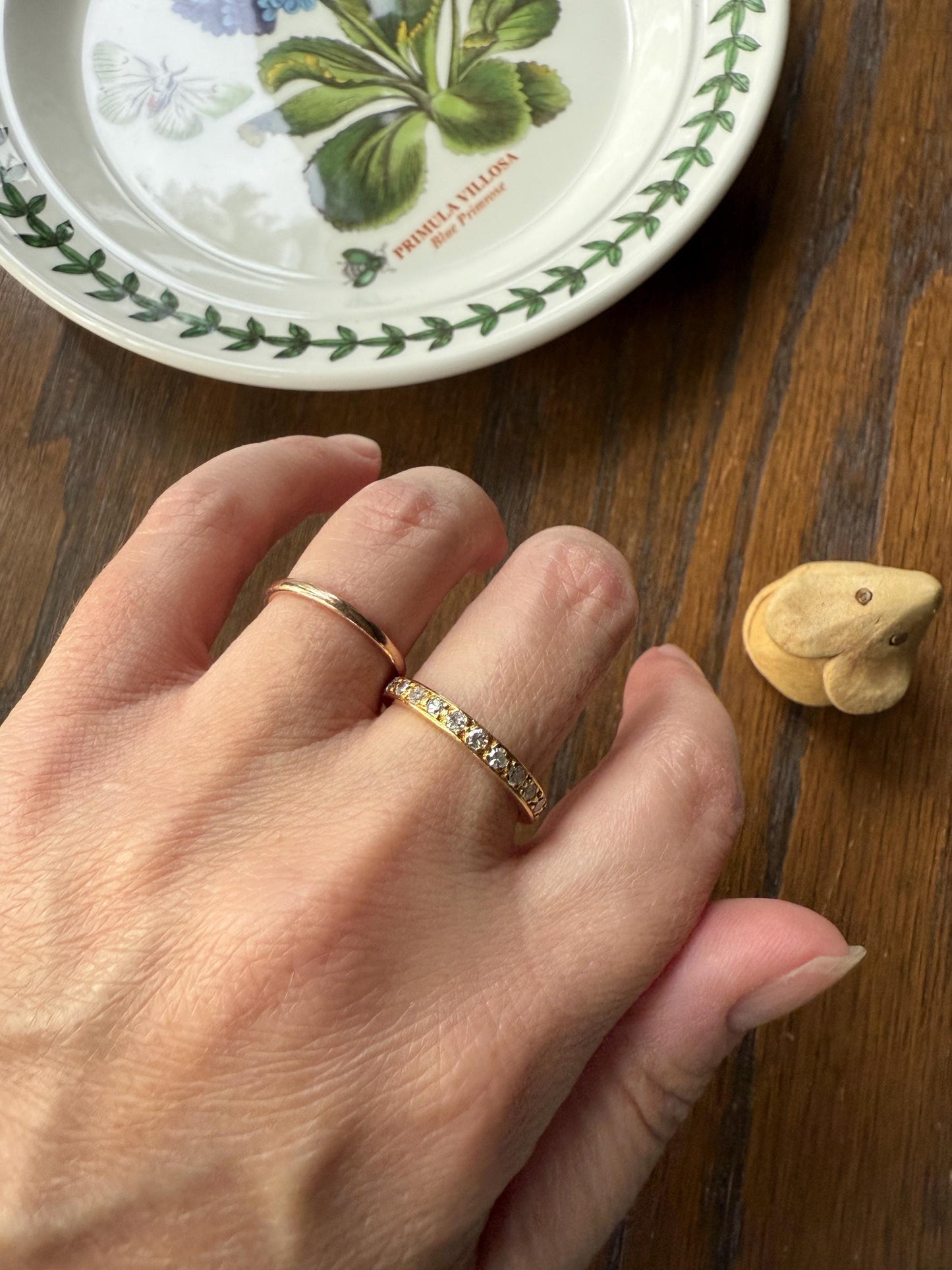 ETERNITY Band 18k Yellow Gold 24 Single Cut DIAMOND .85 Carat French Vintage Skinny Ring 2.7mm Wedding Stacker Anniversary Gift Romantic