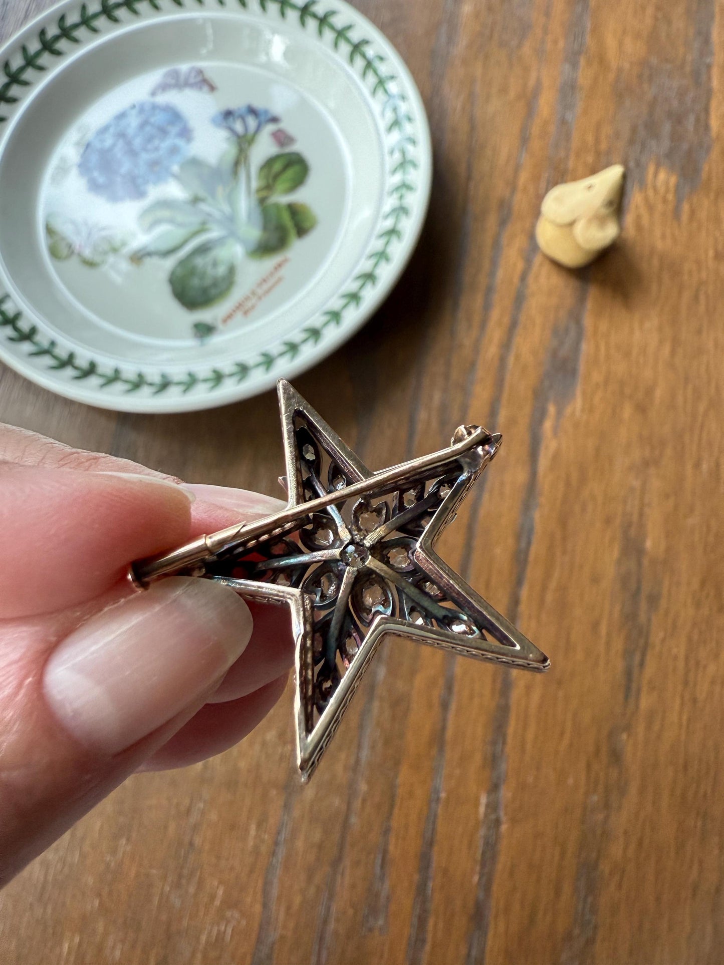 STAR Large Antique 20 Rose Cut & Center Old Mine Cut DIAMOND Leaf Cluster Brooch for PENDANT 18k Gold Silver Pin Victorian Gift Belle Epoque
