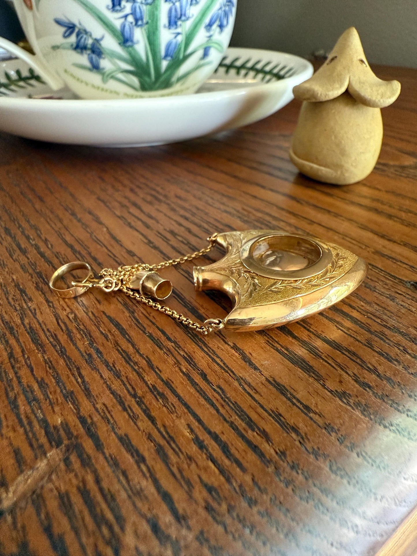 SHIELD w/ HEART Locket Georgian Era Antique FLASK Pendant Figural 18k Gold Large Swedish Vinaigrette w/ Stopper Unique Love Gift Victorian