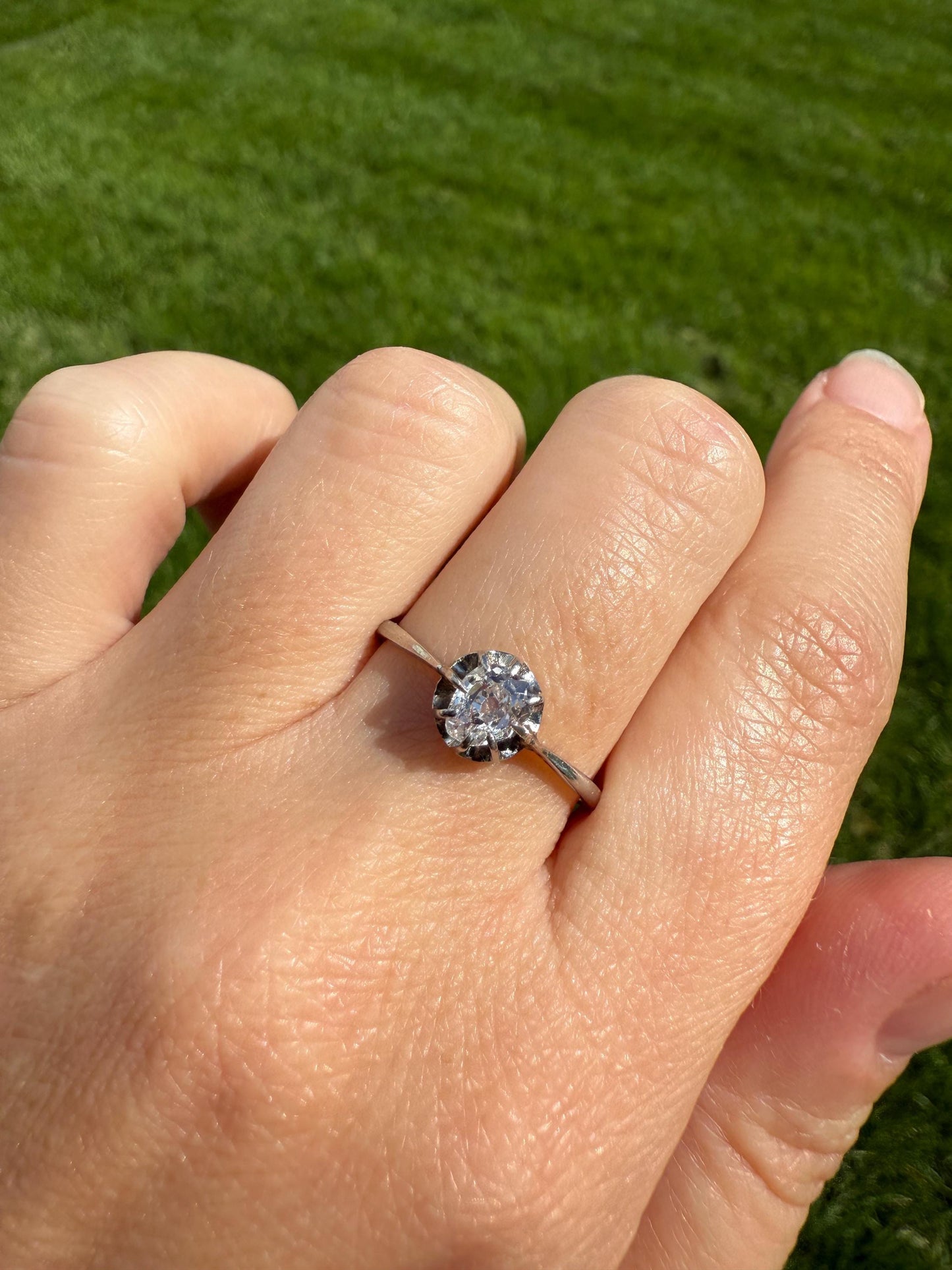PEAR Old Mine Cut DIAMOND .5 Carat Original Antique Solitiare Ring French Platinum Skinny Band Buttercup Daily Wear Engagement Setting OmC