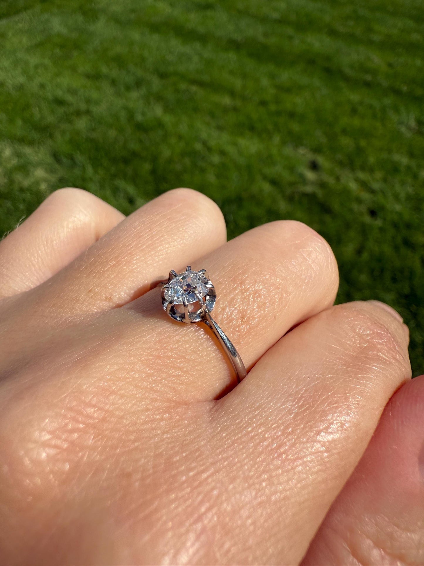 PEAR Old Mine Cut DIAMOND .5 Carat Original Antique Solitiare Ring French Platinum Skinny Band Buttercup Daily Wear Engagement Setting OmC