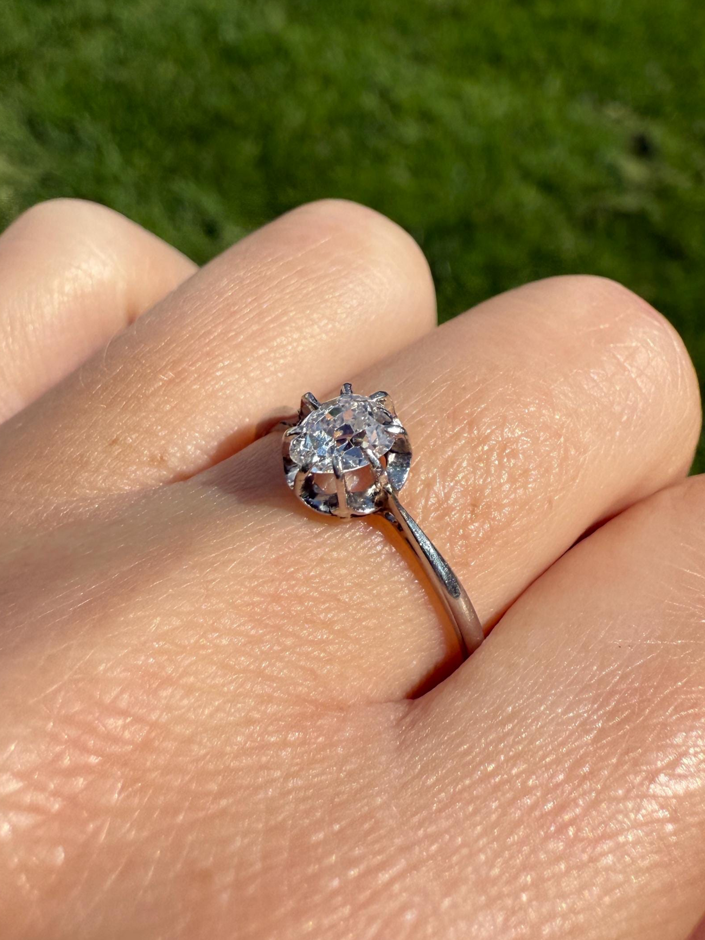 PEAR Old Mine Cut DIAMOND .5 Carat Antique Solitiare Ring French Platinum Skinny Band Buttercup Daily Wear Engagement Setting OmC