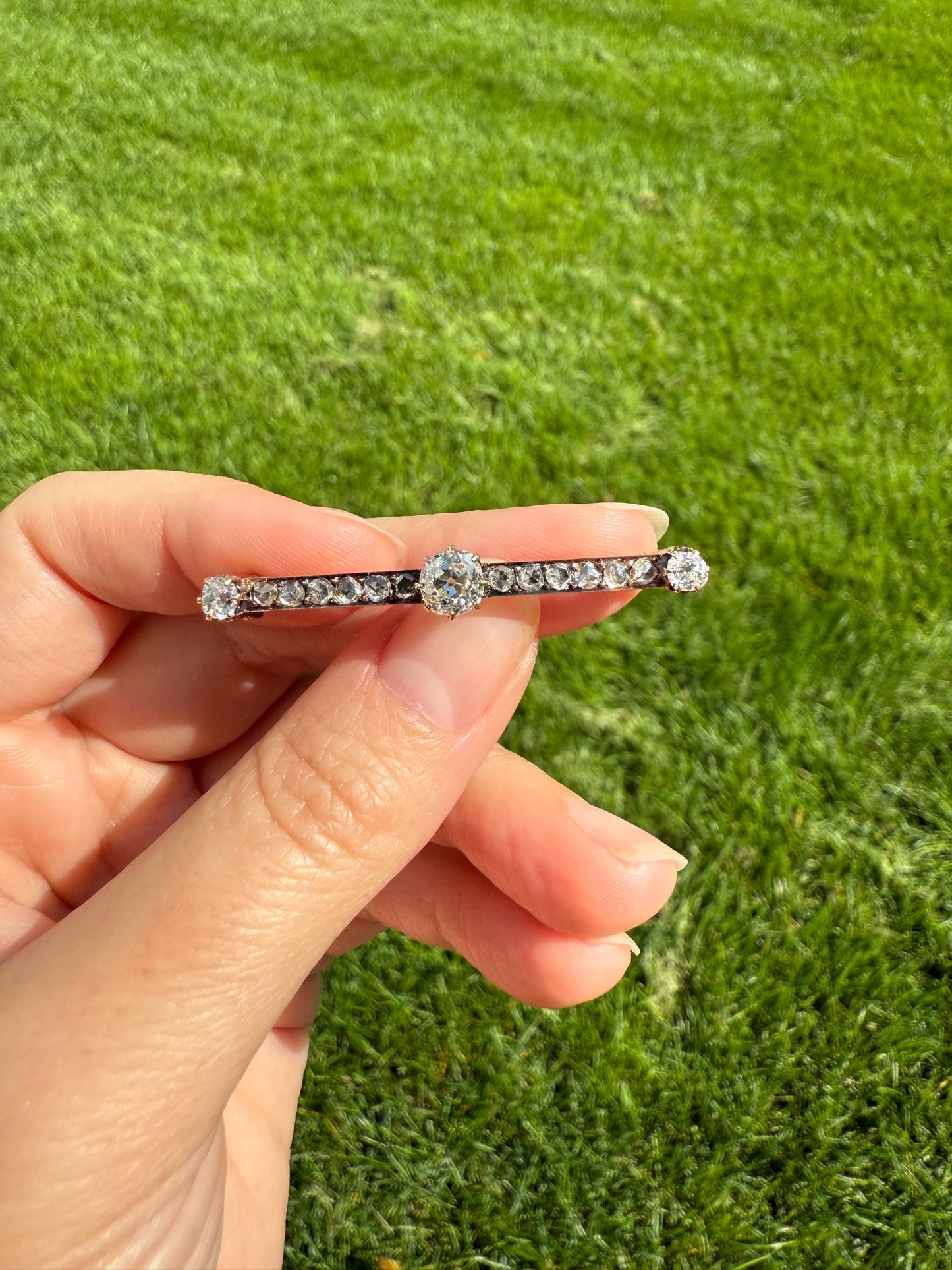 Antique 1.75 Carat Old Mine Rose Cut DIAMOND Encrusted 14k Gold Bar Brooch Victorian Extender Connector Pendant Conv. Chunky Bridal Hair Pin