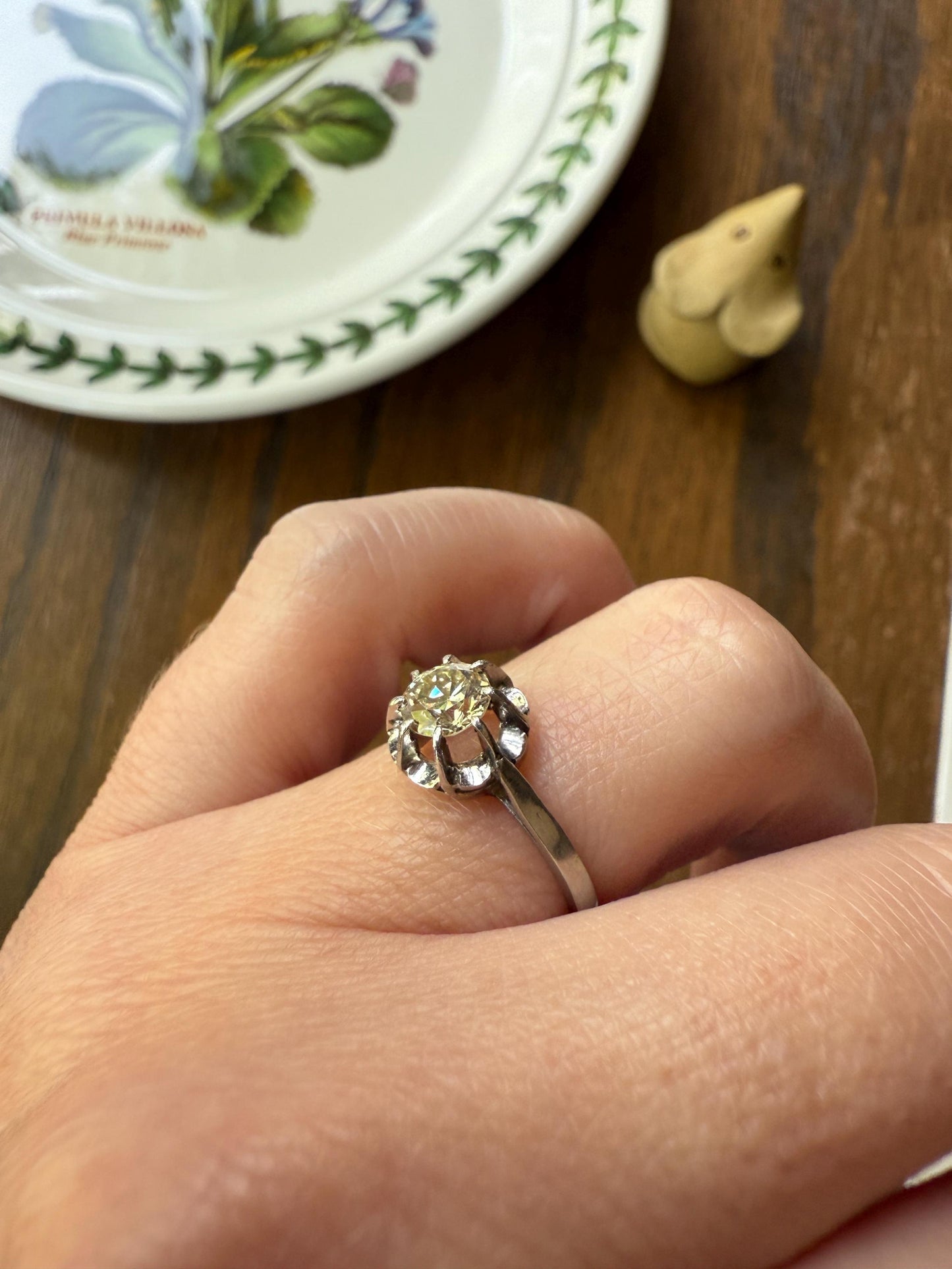 CHAMPAGNE Old European Cut DIAMOND Eye Clean .5 Carat Antique Solitiare Ring Fancy Light Brown French Platinum Skinny Band Engagement OEC
