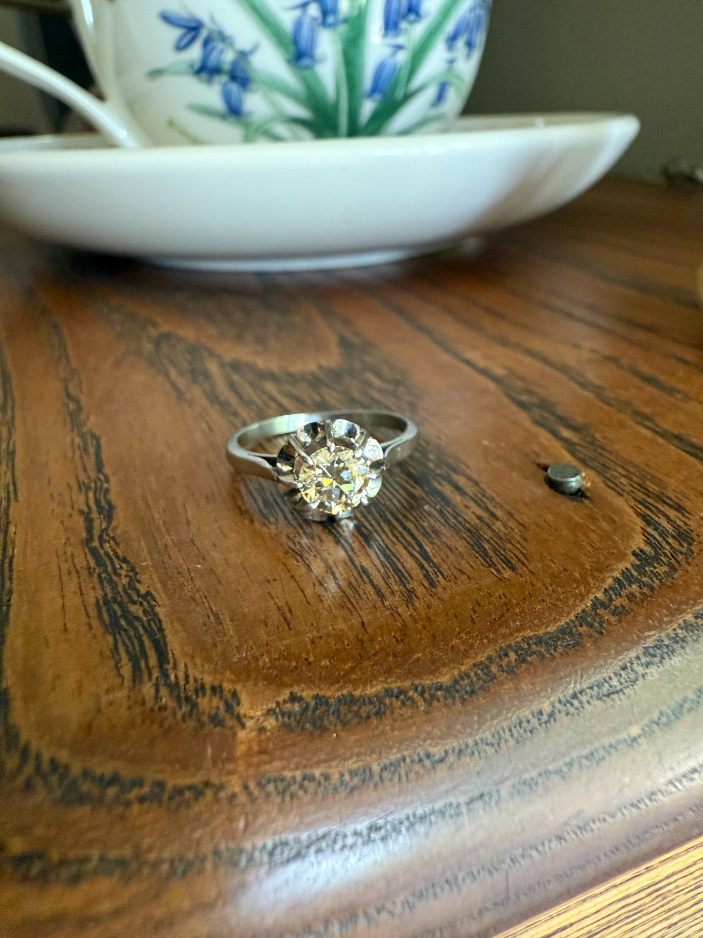 CHAMPAGNE Old European Cut DIAMOND Eye Clean .5 Carat Antique Solitiare Ring Fancy Light Brown French Platinum Skinny Band Engagement OEC