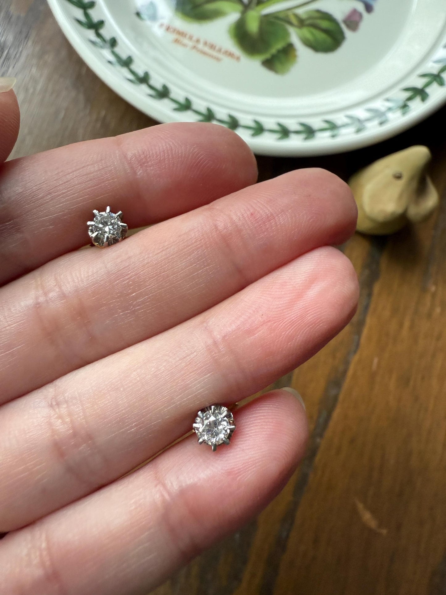 Vintage .58 Ctw Transitional Cut DIAMOND Buttercup Prong Stud Earrings French 18k Gold Platinum Romantic Gift Earstack Minimalist Screw Back