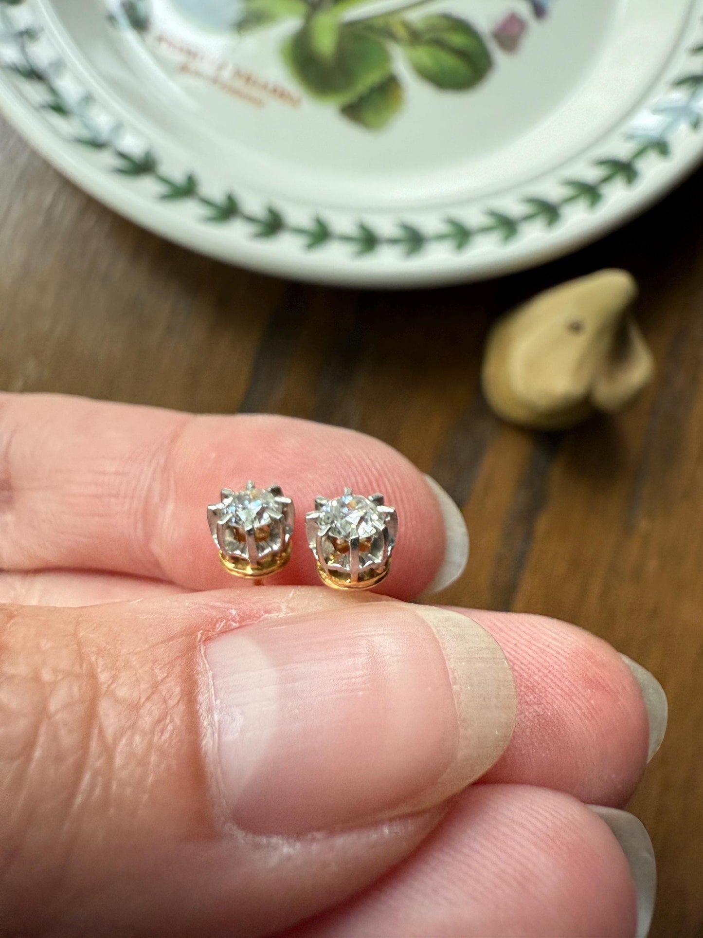 Vintage .58 Ctw Transitional Cut DIAMOND Buttercup Prong Stud Earrings French 18k Gold Platinum Romantic Gift Earstack Minimalist Screw Back