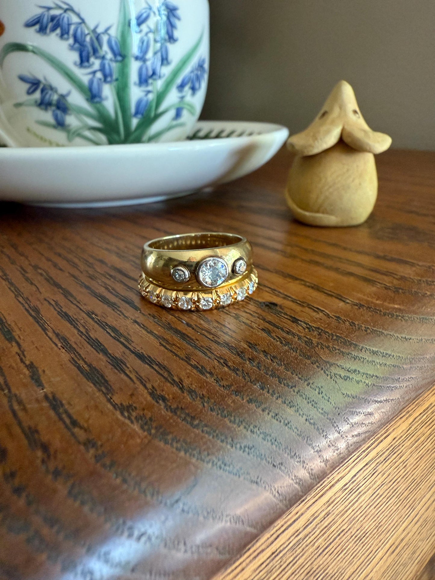 Antique Old Mine Cut DIAMOND Three Stone Chunky Ring 7.1g 14k Gold 7.1mm Wide Band Gypsy Stacker Bezel Set Unique Gift Man or Unisex