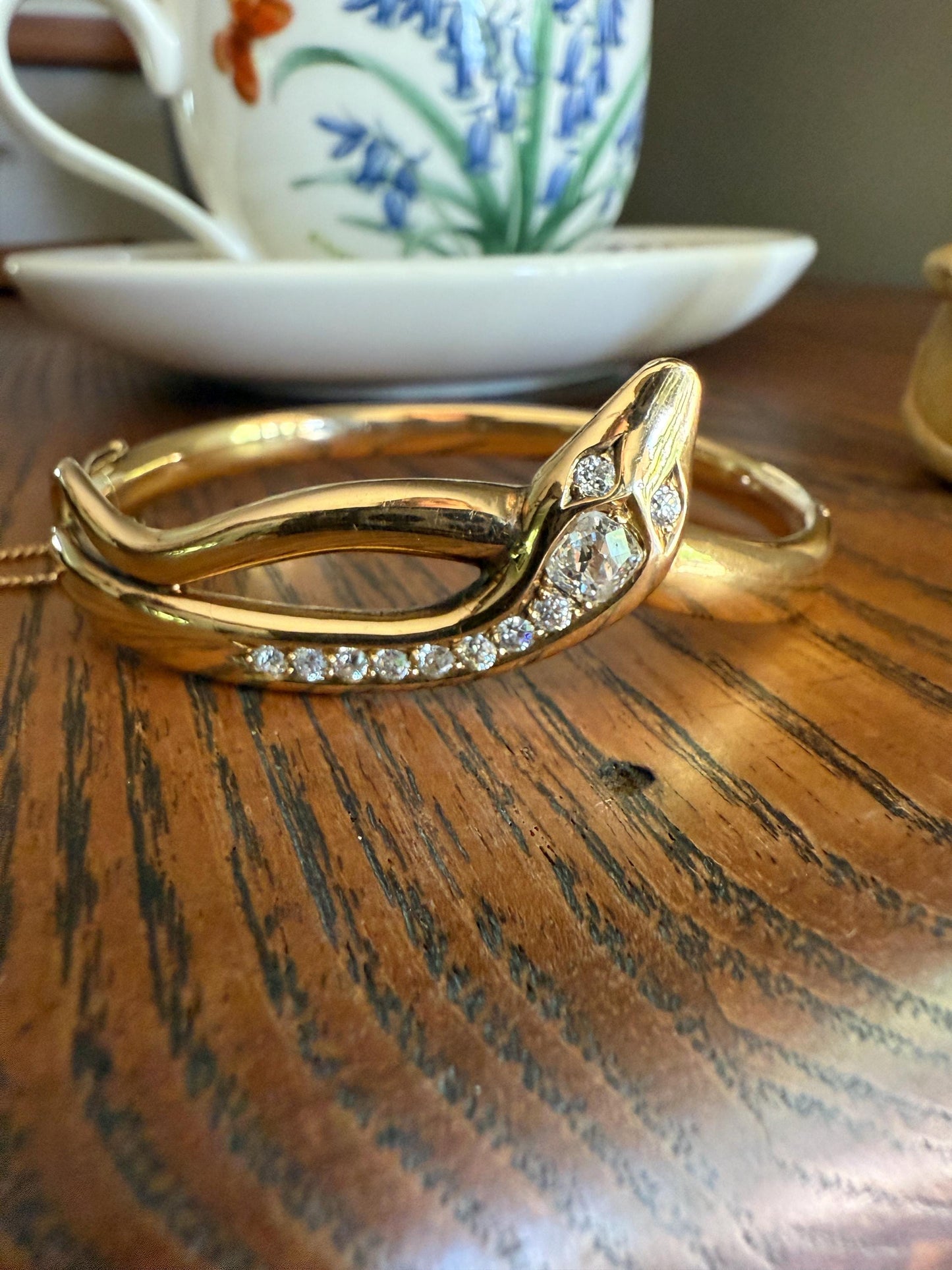 SNAKE Antique 1.3 Carat Old Mine Cut DIAMOND 32g 14k GOLD Chunky Heavy Bangle Bracelet Victorian Figural Coiled Arm Band Wriststack Gift OmC