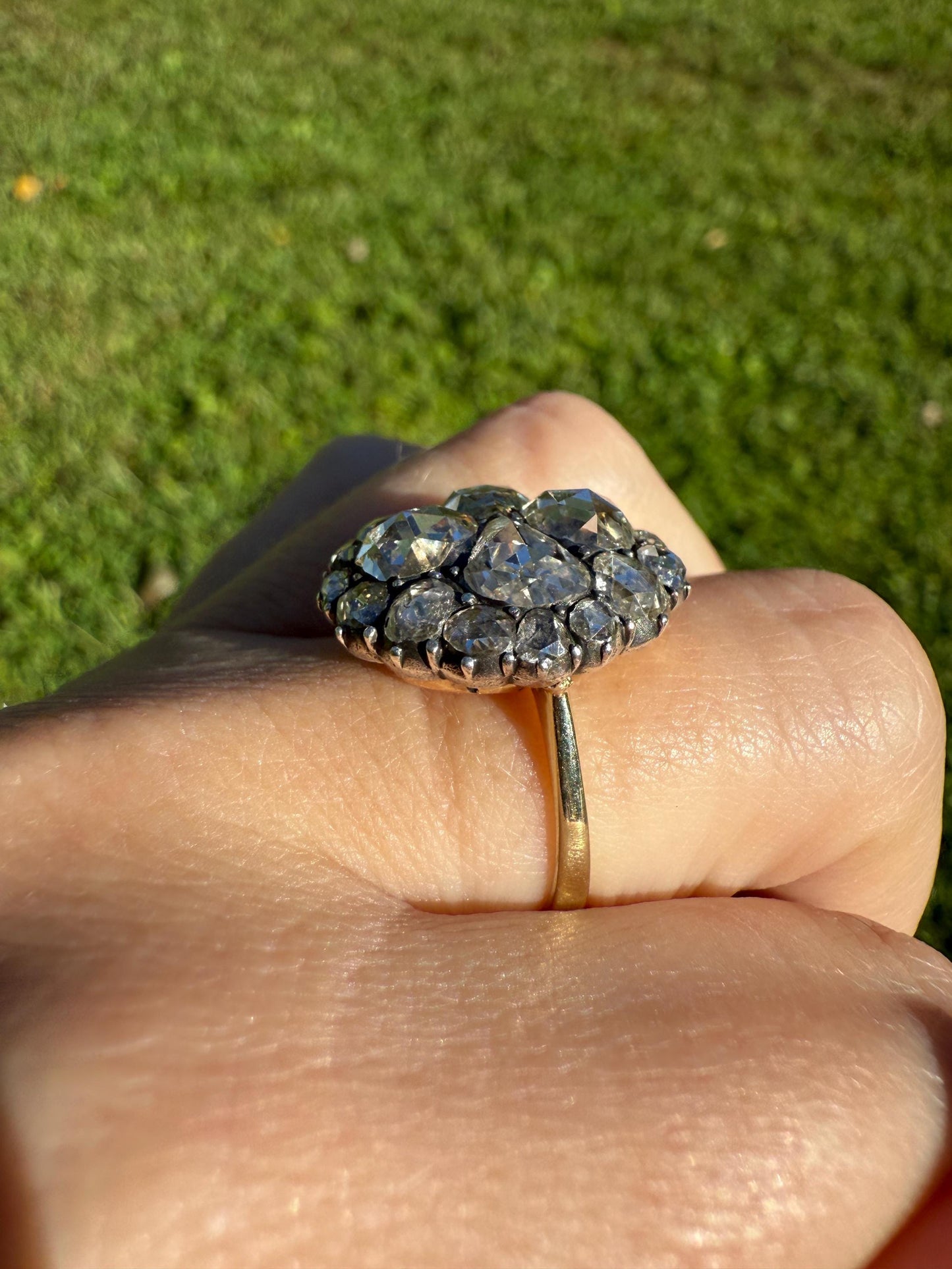 Stunning Antique 6 Carat Scale Dutch Rose Cut DIAMOND 14k Gold Silver Cluster Chunky Pear Stacker Rare Bauble Fiery Disco Ball
