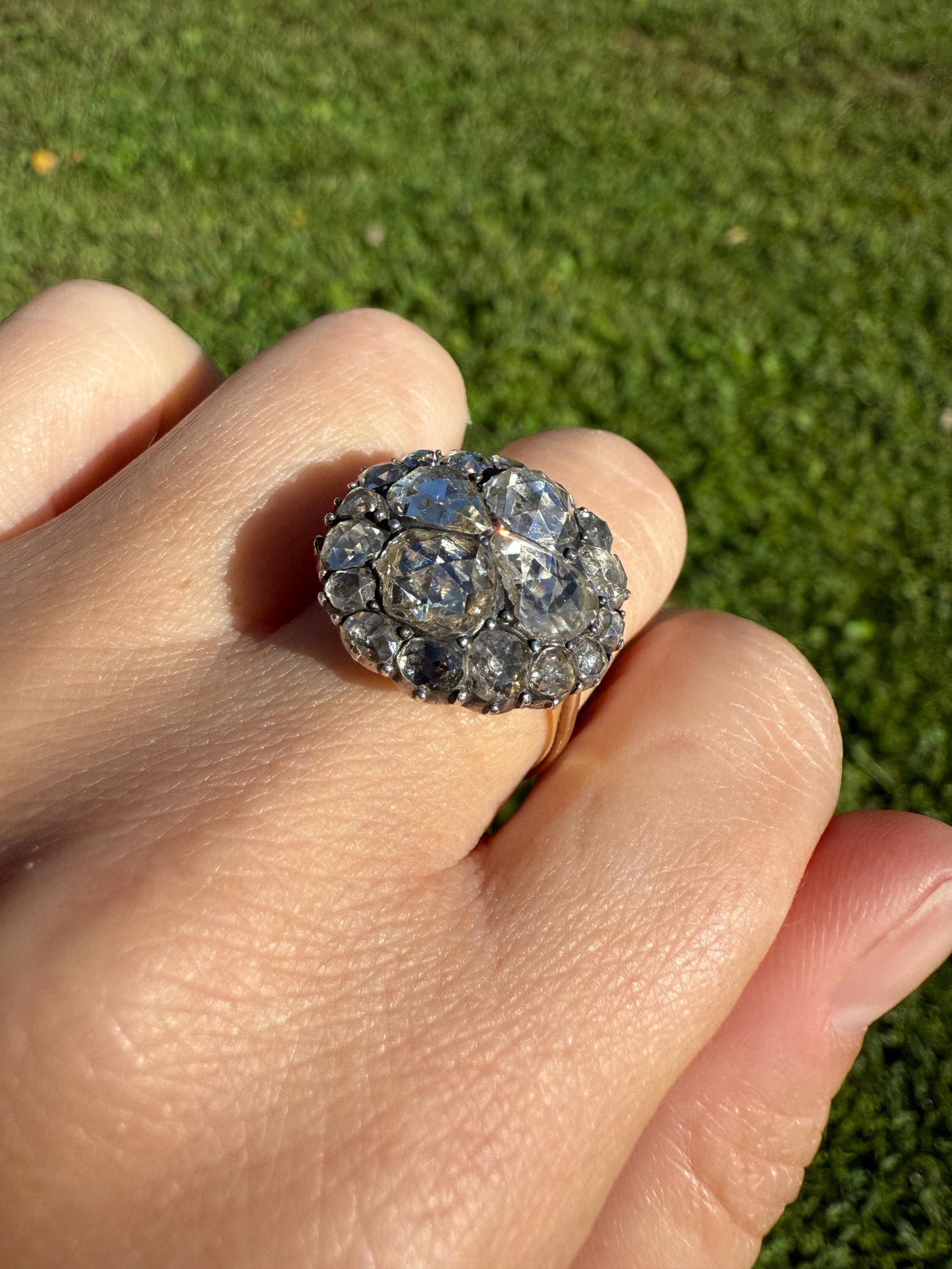 Stunning Antique 6 Carat Scale Dutch Rose Cut DIAMOND 14k Gold Silver Cluster Chunky Pear Stacker Rare Bauble Fiery Disco Ball