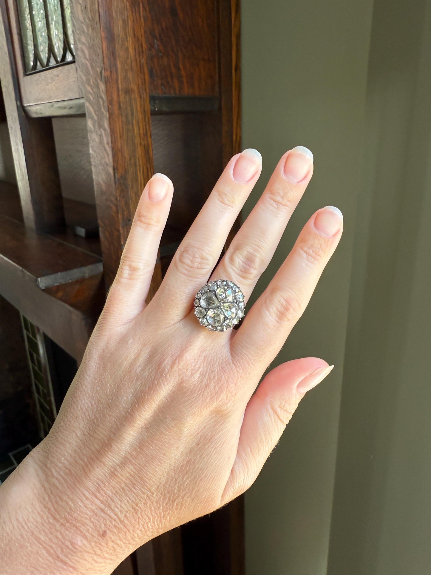 Stunning Antique 6 Carat Scale Dutch Rose Cut DIAMOND 14k Gold Silver Cluster Chunky Pear Stacker Rare Bauble Fiery Disco Ball