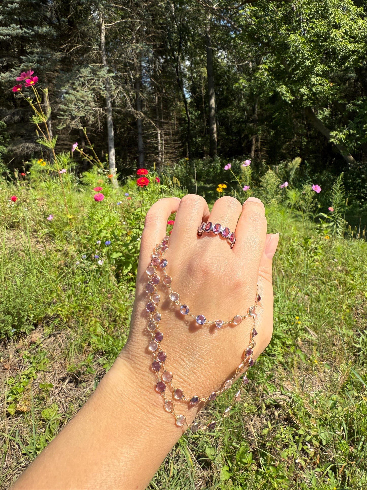 PINK TOURMALINE 5 Carats Natural French Vintage ETERNITY Ring 14k White Gold Wide Band Oval Pale Dusty Rose Light Dark Hue Chunky Stacker