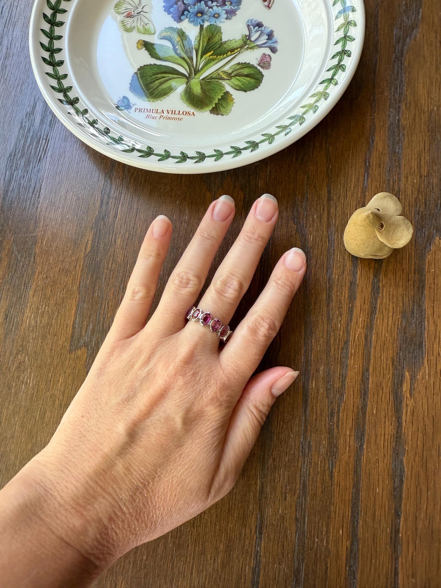 PINK TOURMALINE 5 Carats Natural French Vintage ETERNITY Ring 14k White Gold Wide Band Oval Pale Dusty Rose Light Dark Hue Chunky Stacker