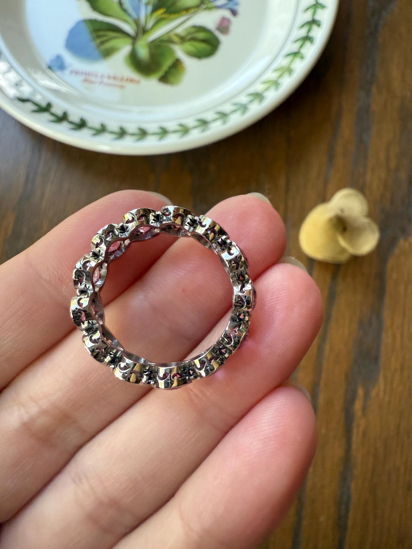 PINK TOURMALINE 5 Carats Natural French Vintage ETERNITY Ring 14k White Gold Wide Band Oval Pale Dusty Rose Light Dark Hue Chunky Stacker